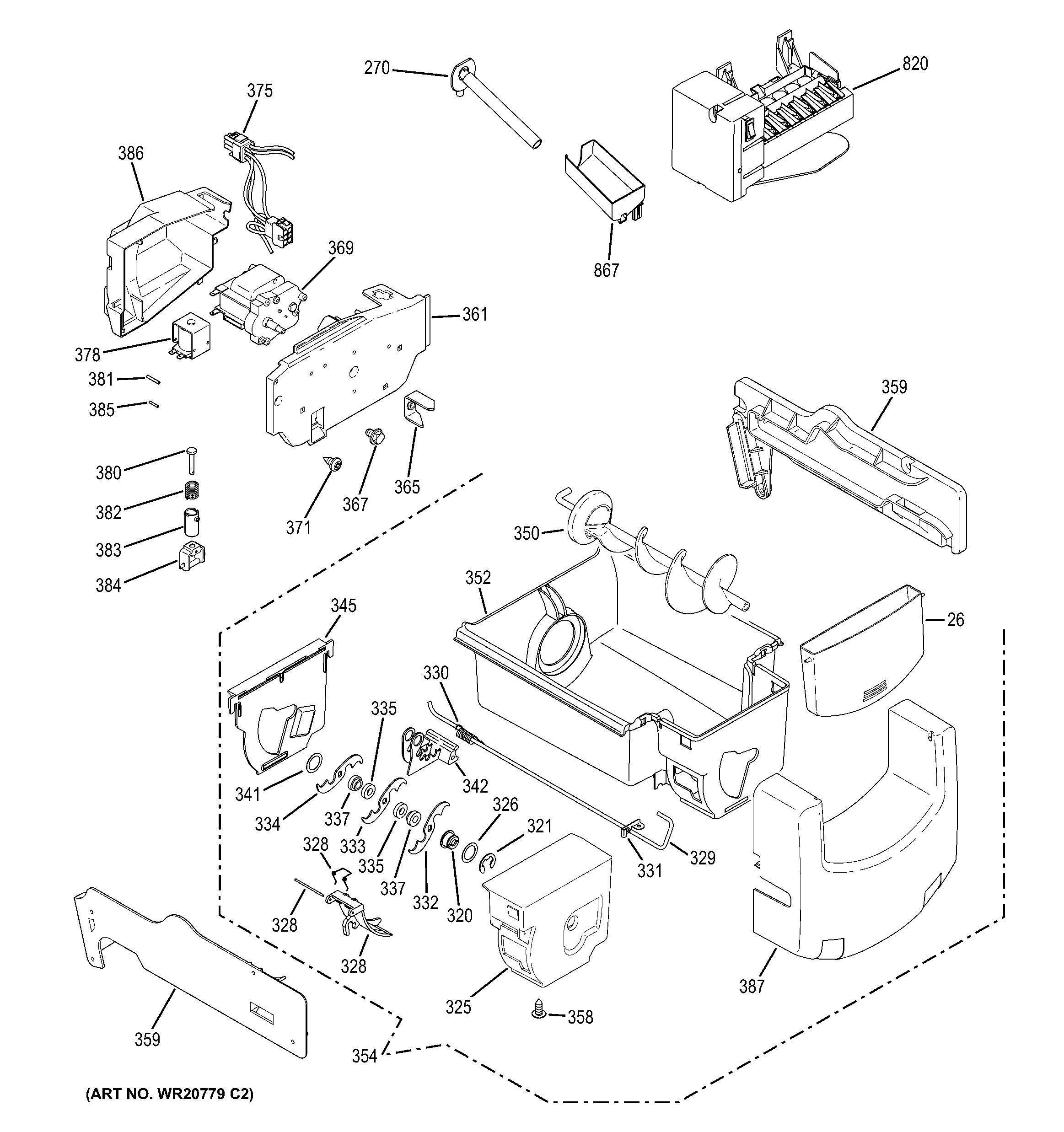 GE PZS25KSECFSS ice maker & dispenser diagram