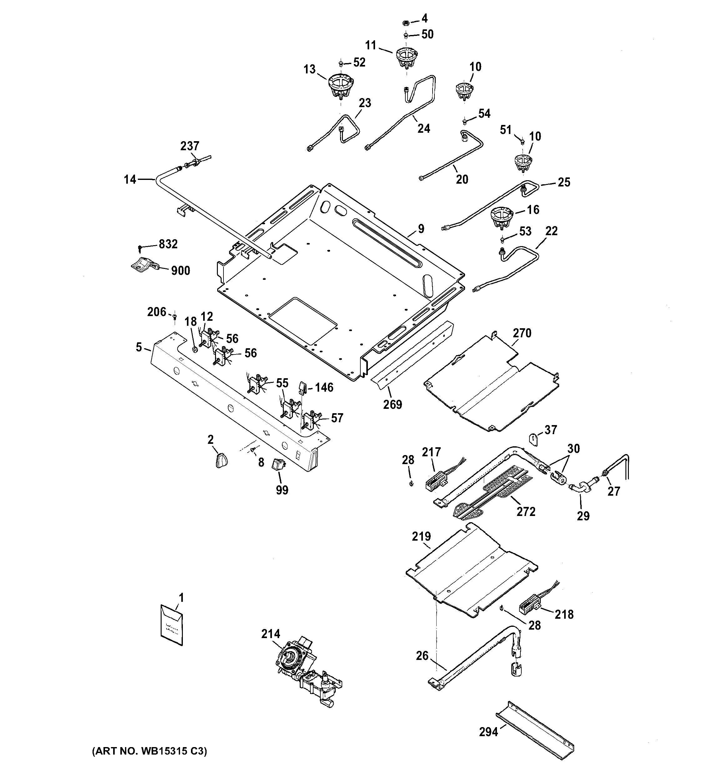 GE JGB697DEH1WW gas & burner parts diagram