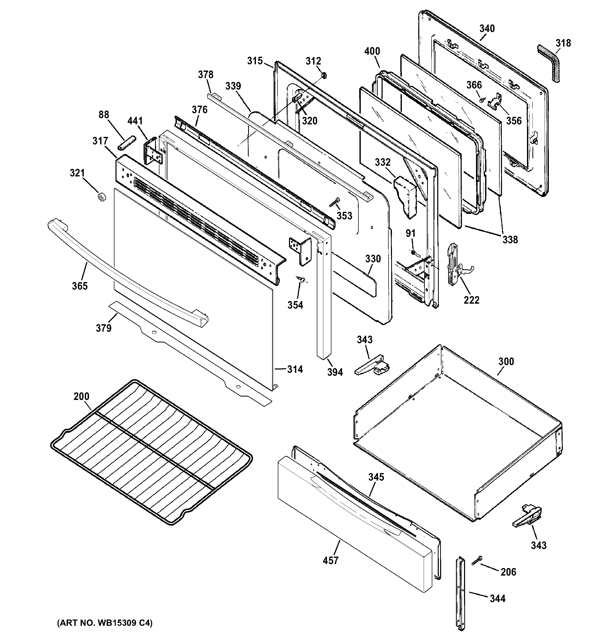 GE JGB697DEH1WW door & drawer parts diagram