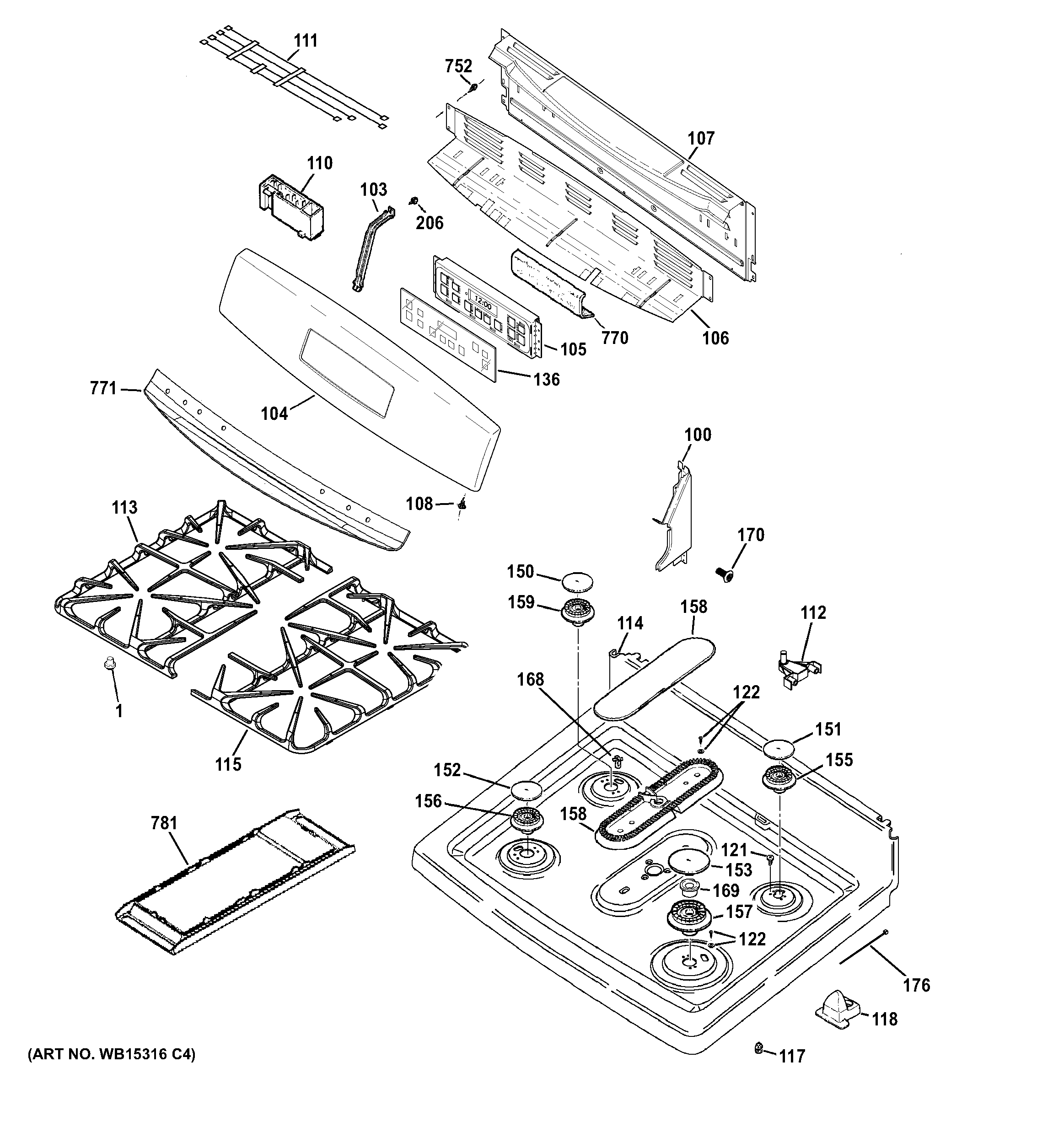 GE JGB697EEH1ES control panel & cooktop diagram
