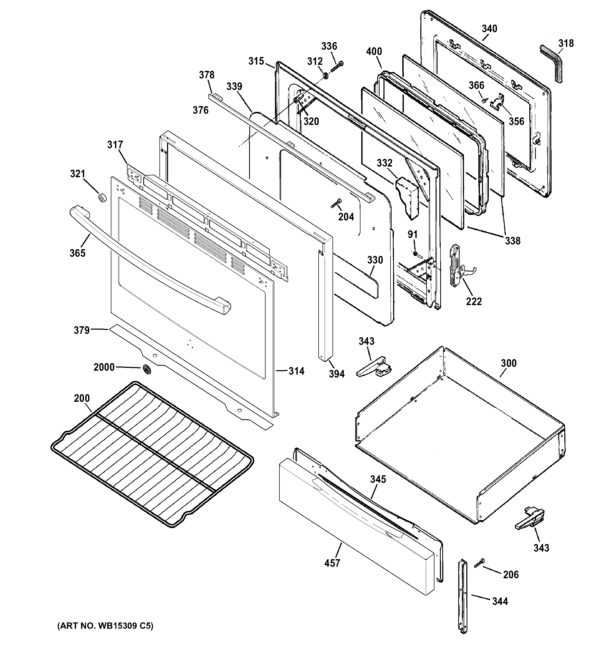 GE JGB697EEH1ES door & drawer parts diagram