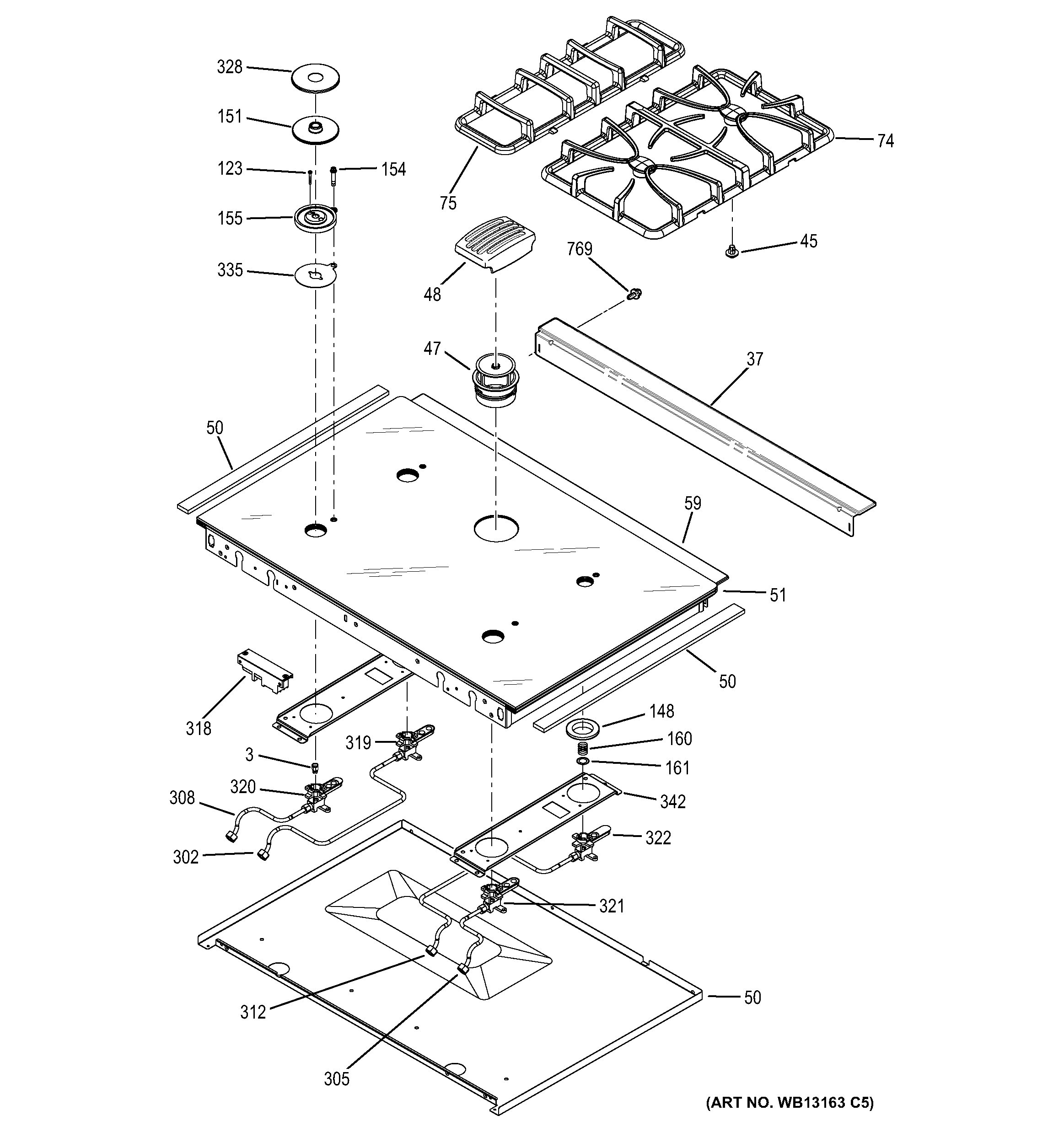 GE JGS968SH1SS cooktop diagram