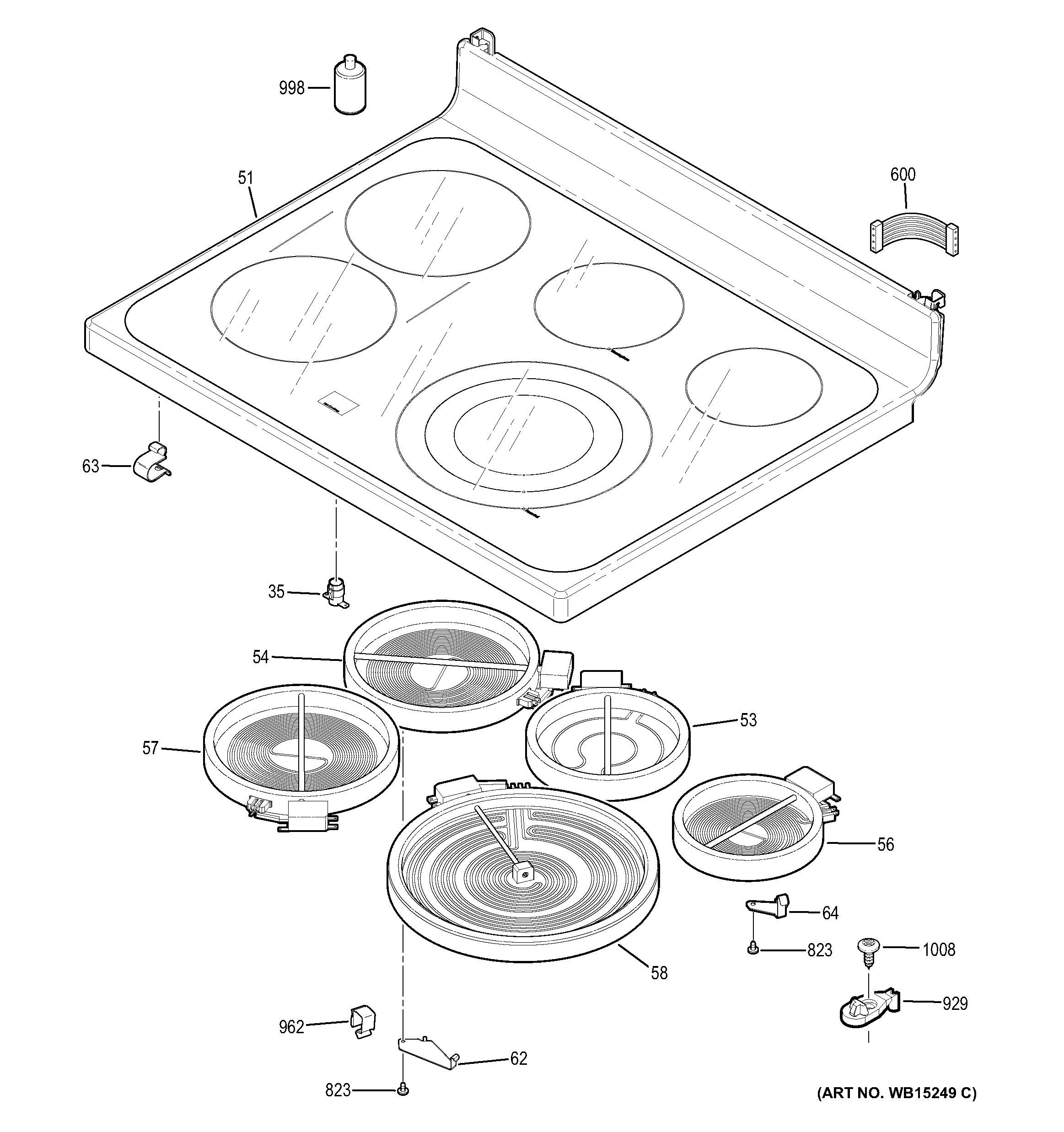 GE PB950SF1SS cooktop diagram