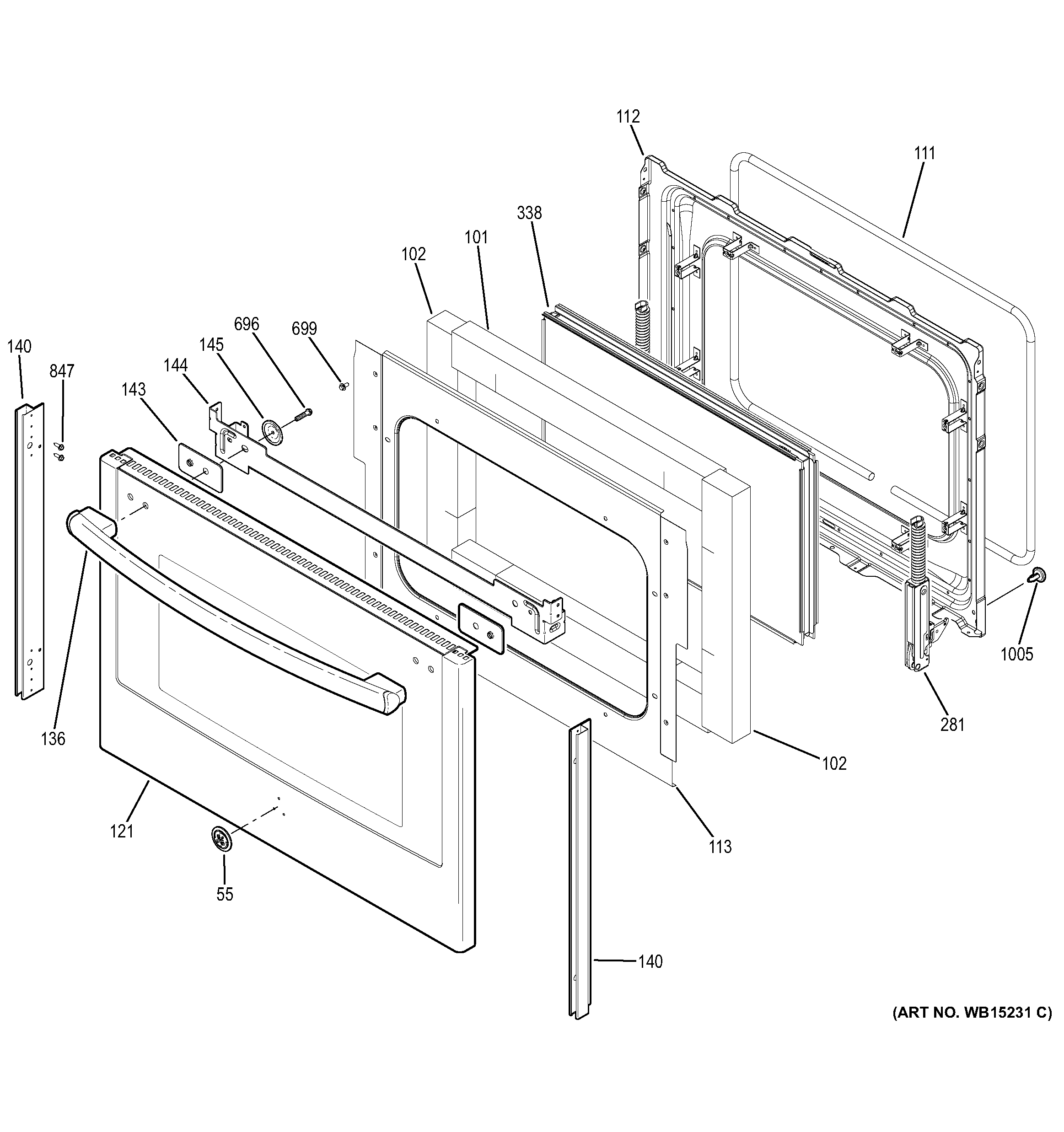 GE PB950SF1SS lower door diagram