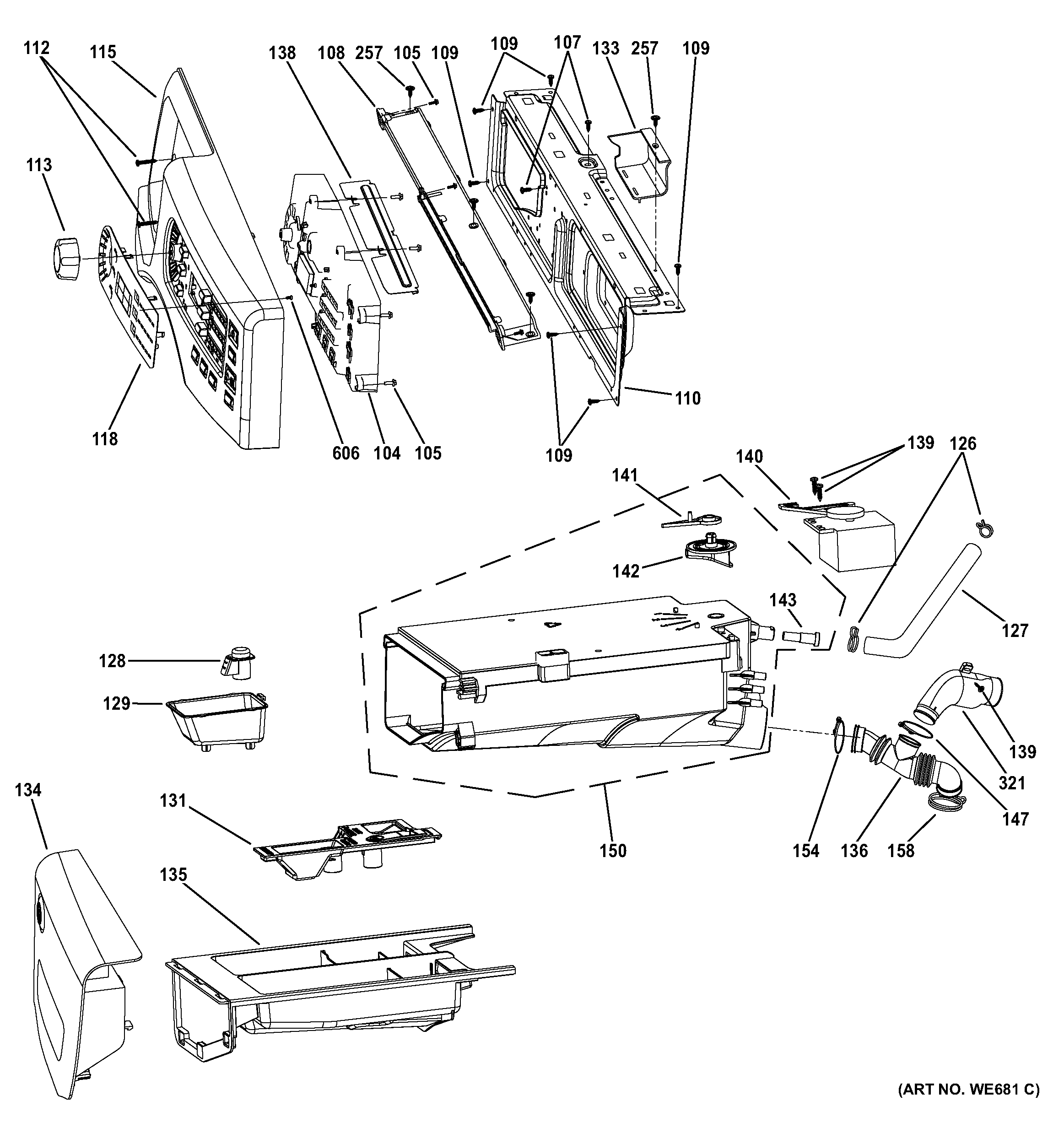 GE GFWS1500D1WW controls & dispenser diagram