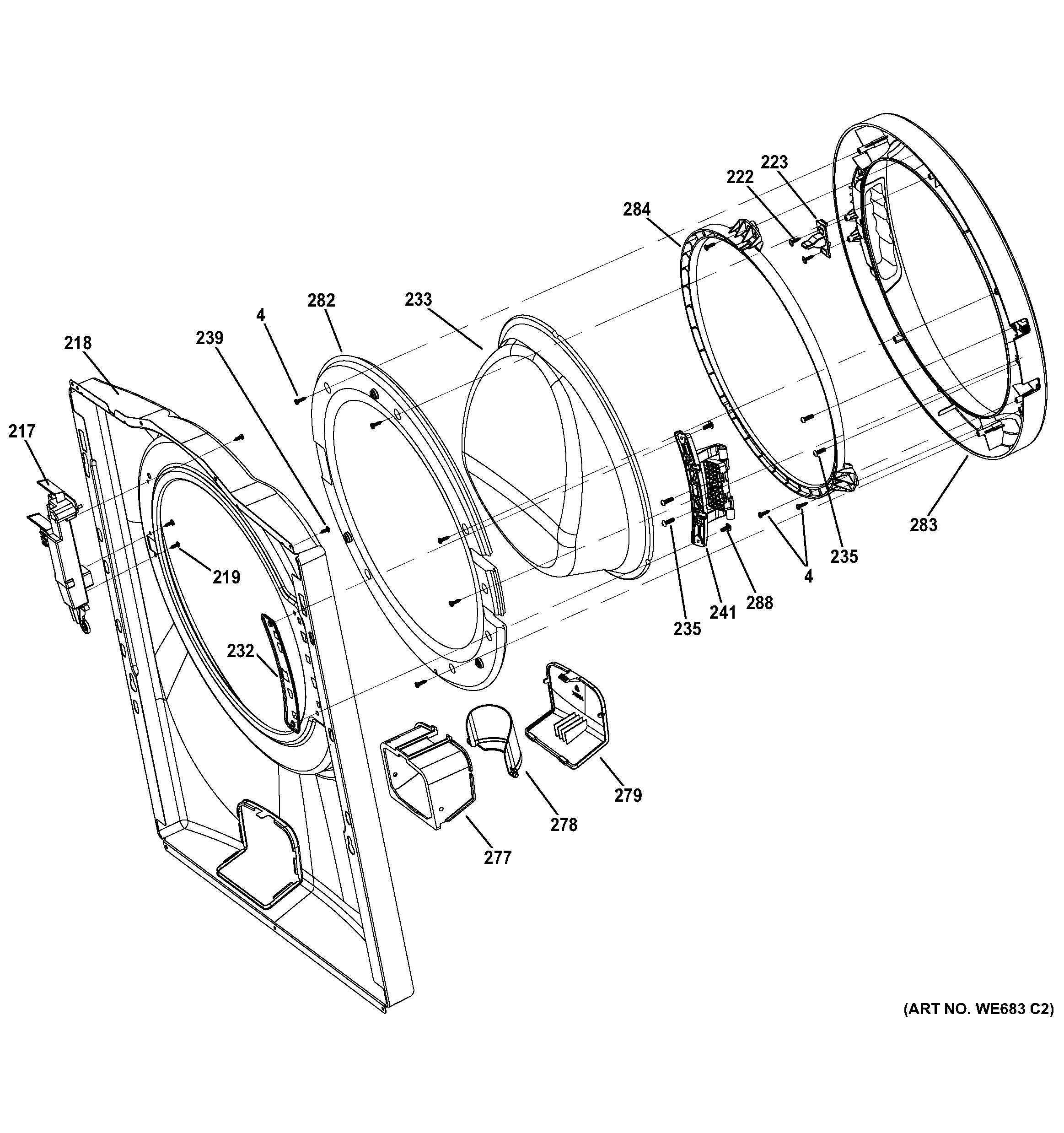 GE GFWS1500D1WW front panel & door diagram