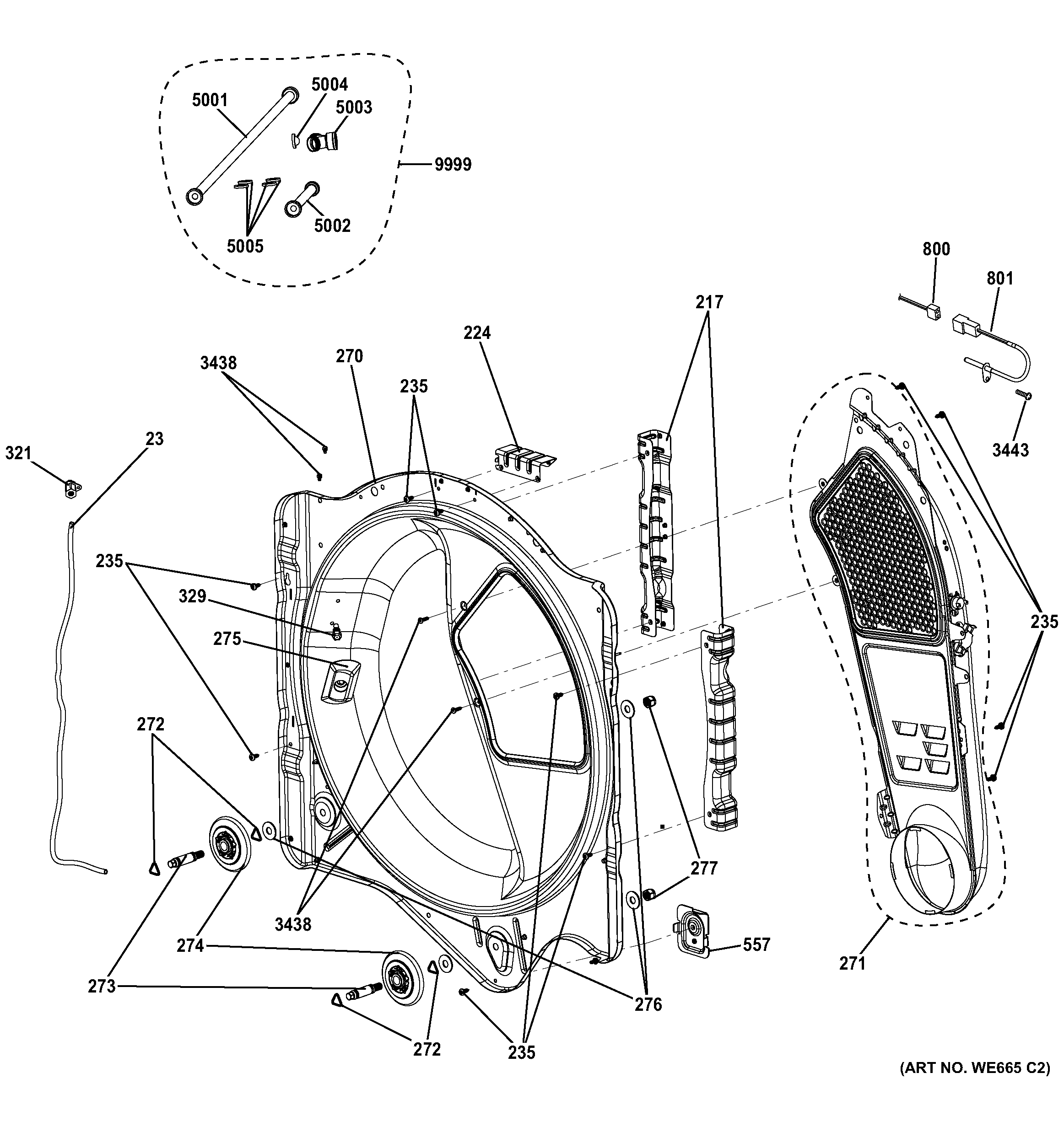 GE GHDS835ED0MC rear roller support diagram