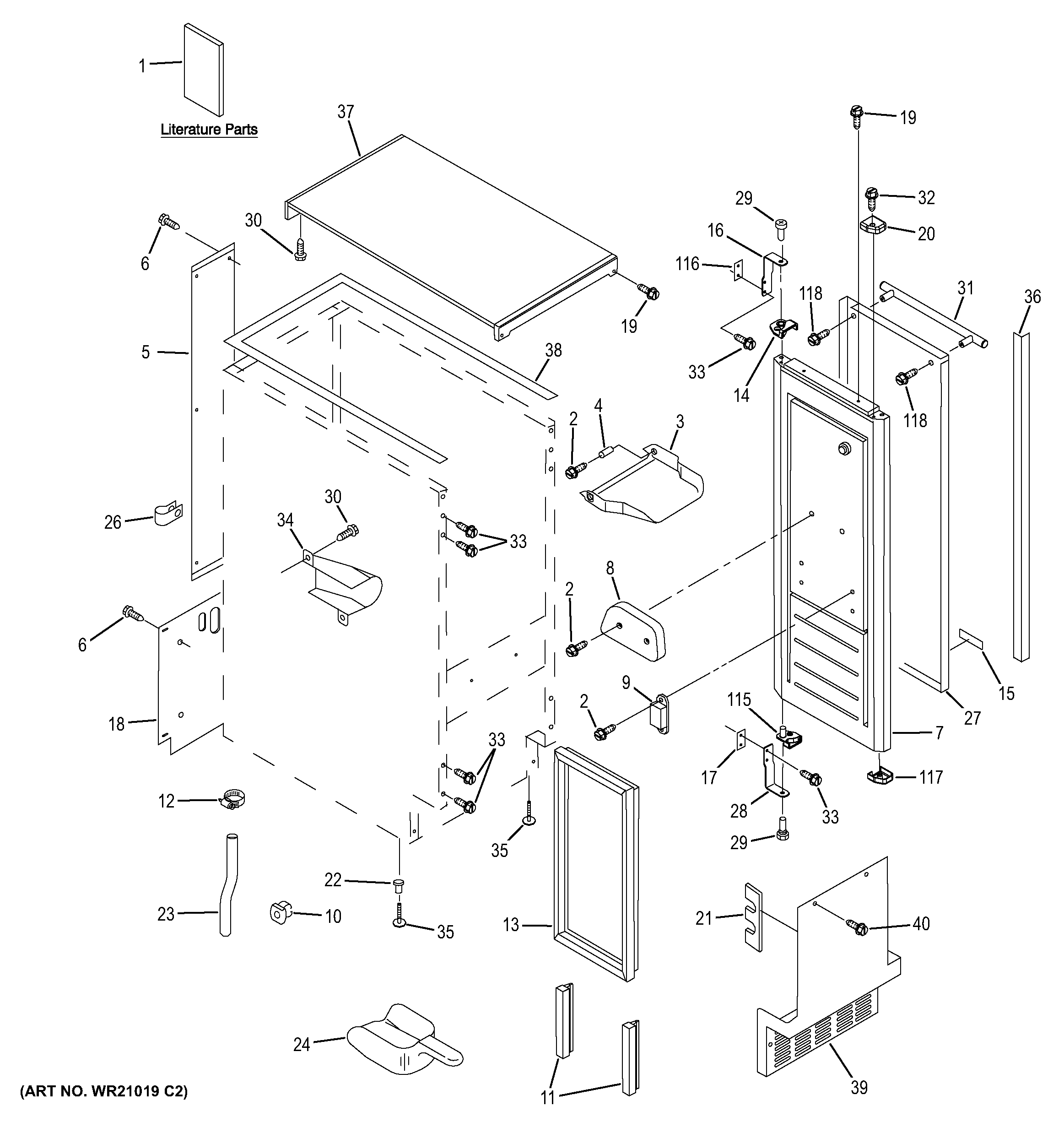 GE ZDIS150ZSSE cabinet, liner & door parts diagram