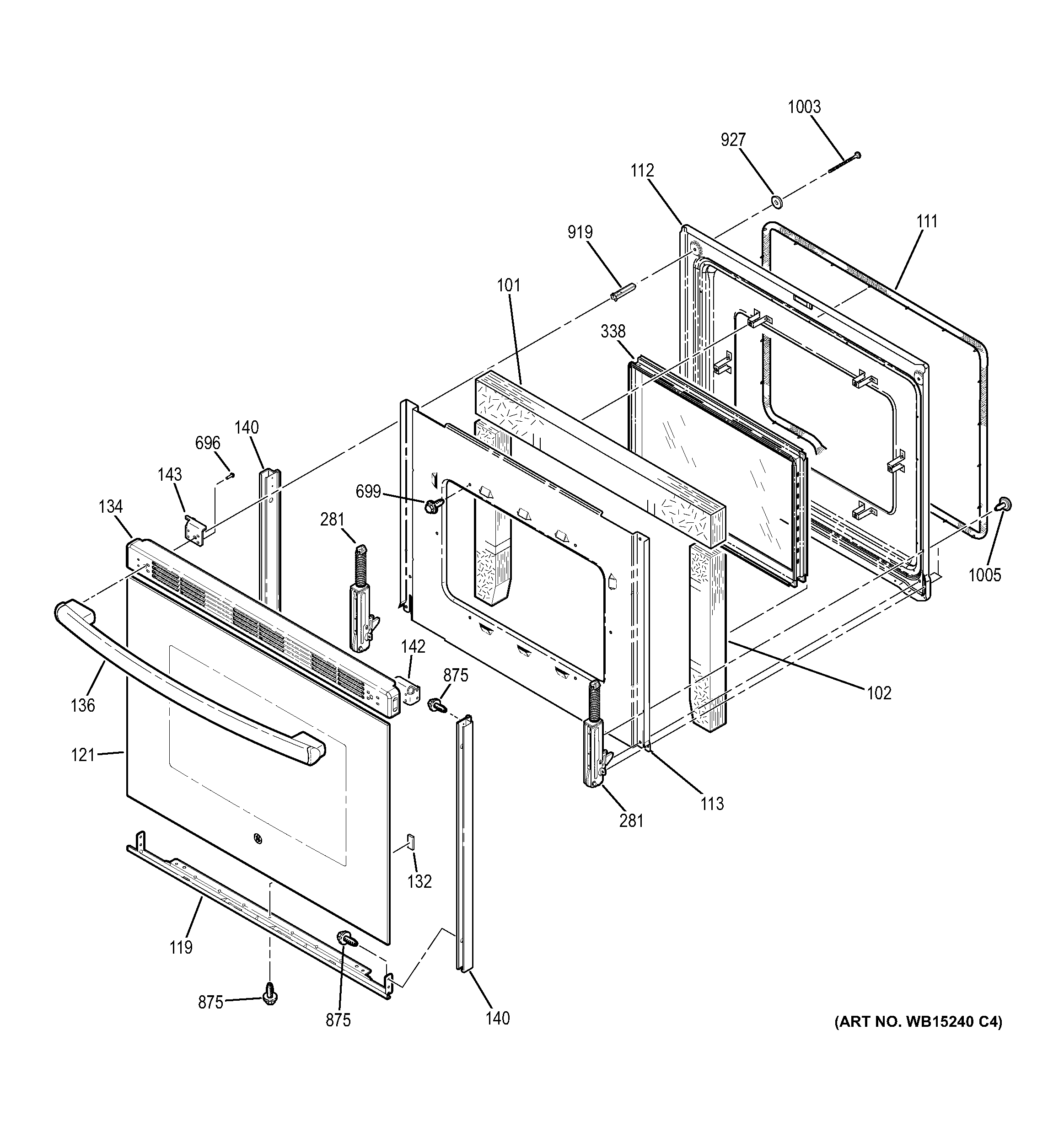 GE JB250DF1CC door diagram