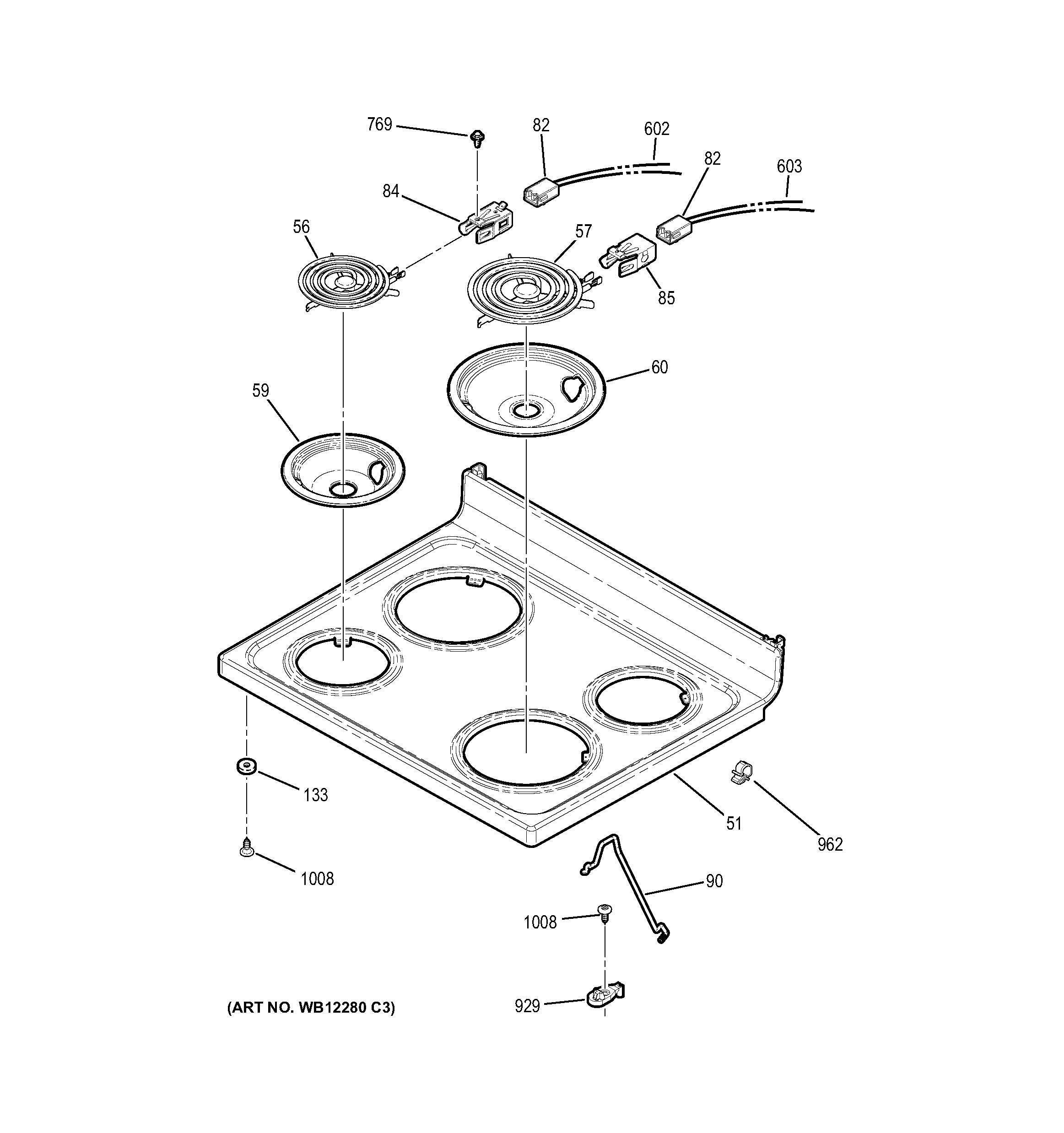 GE JB350DF3BB cooktop diagram