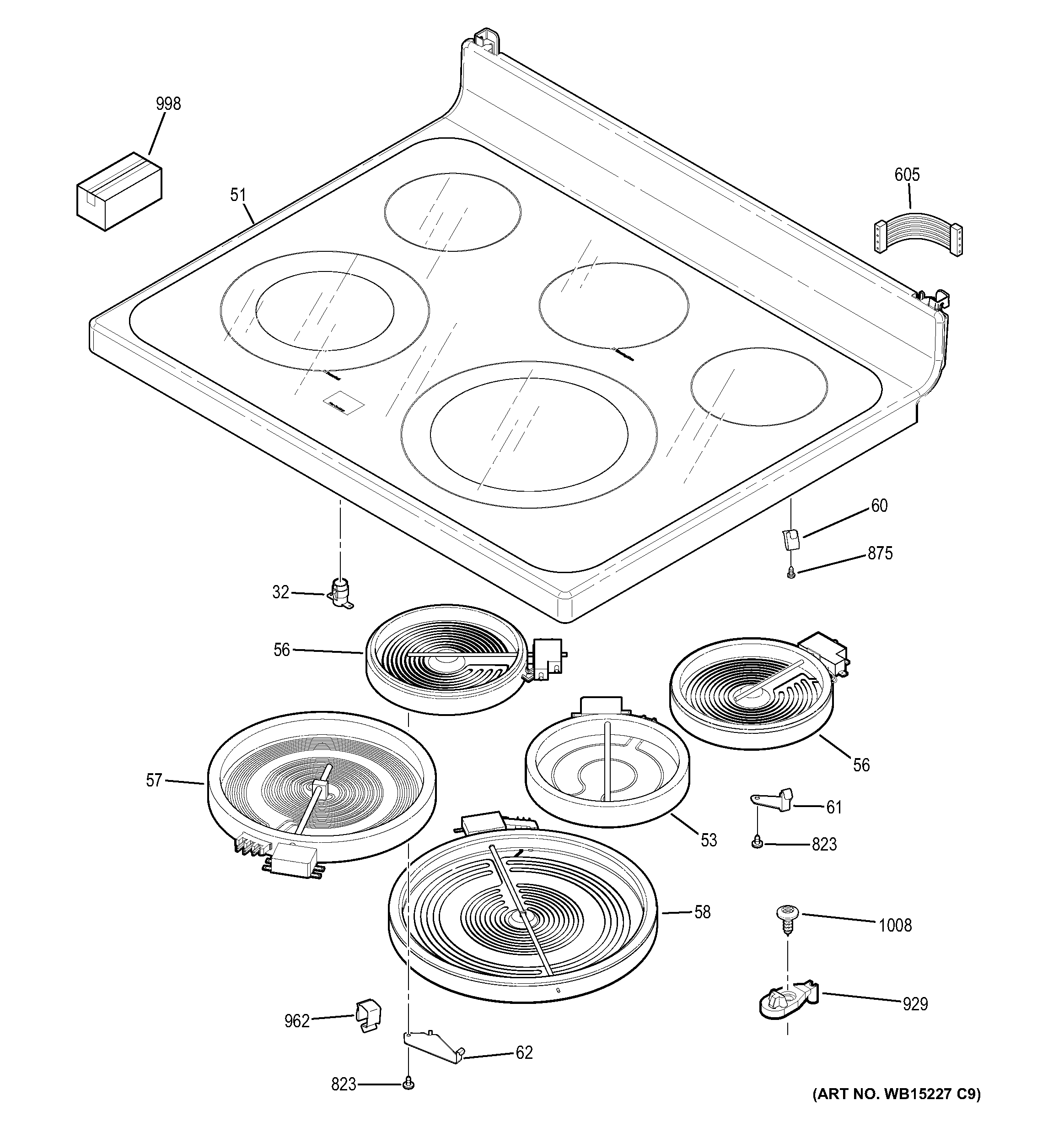 GE JB690DF2BB cooktop diagram