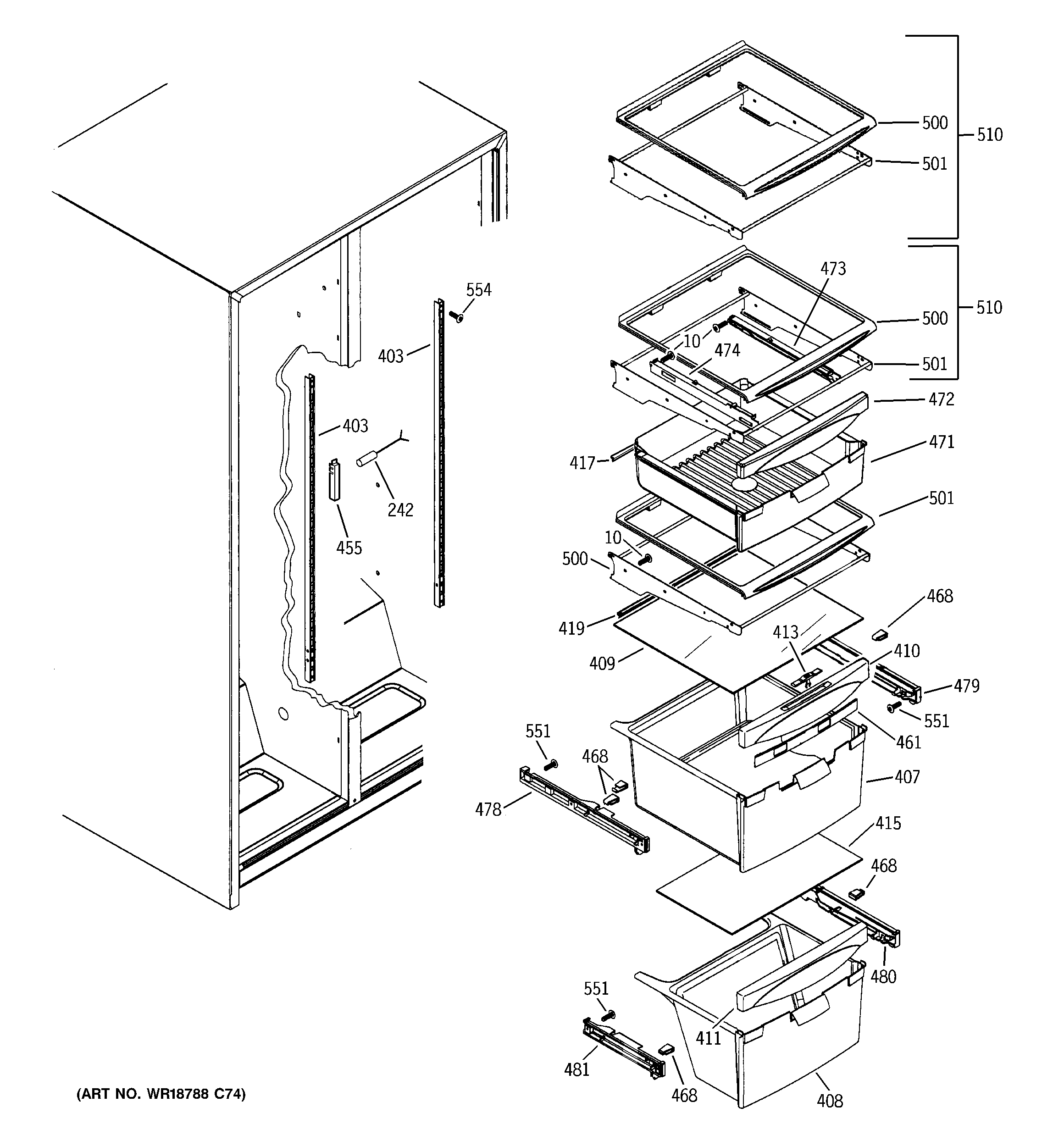 GE GSH22JGDDBB fresh food shelves diagram