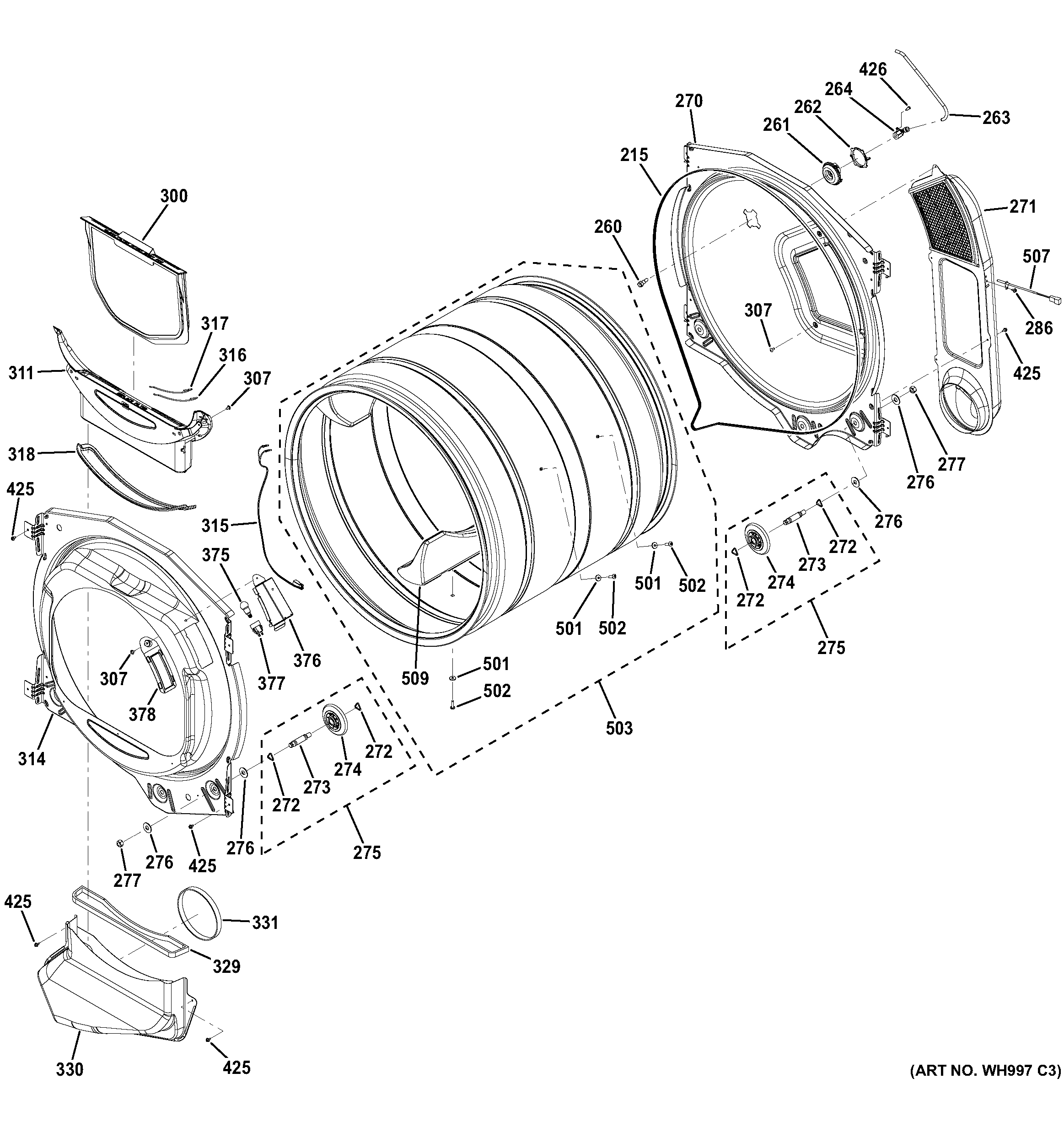 GE GFDS265EF0MC drum diagram