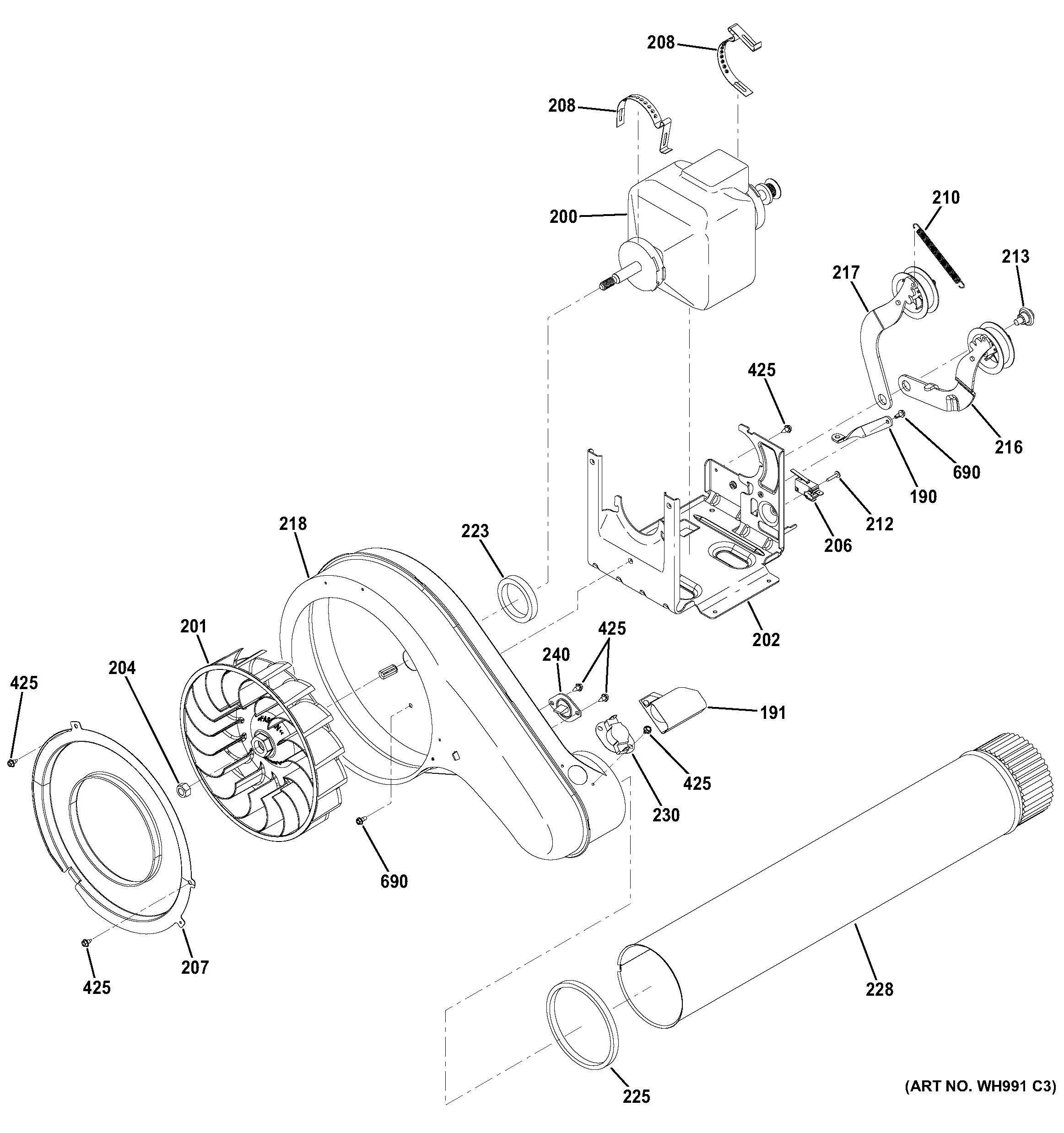 GE GFDS265EF0MC blower & motor diagram