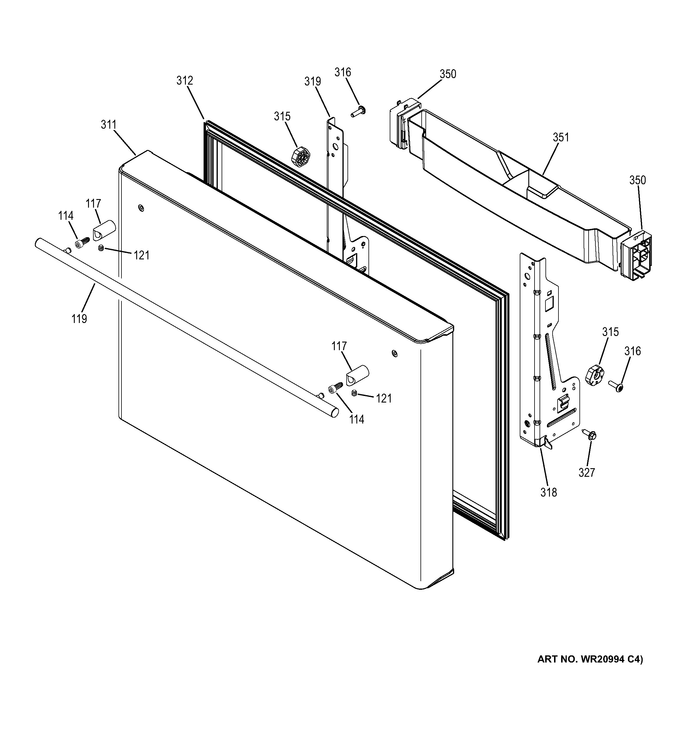 GE ZWE23ESHBSS freezer door diagram