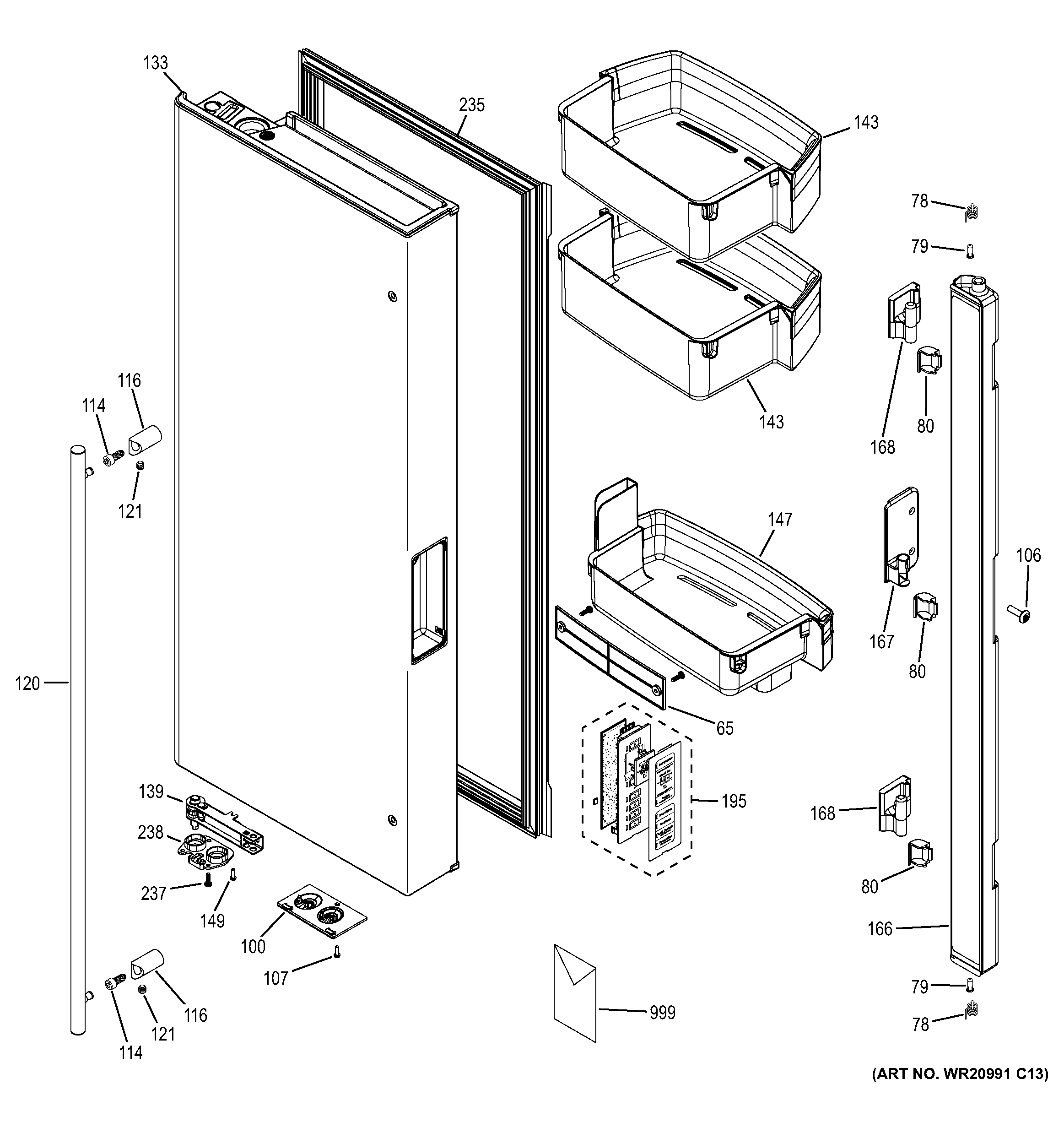 GE ZWE23ESHBSS fresh food door - lh diagram