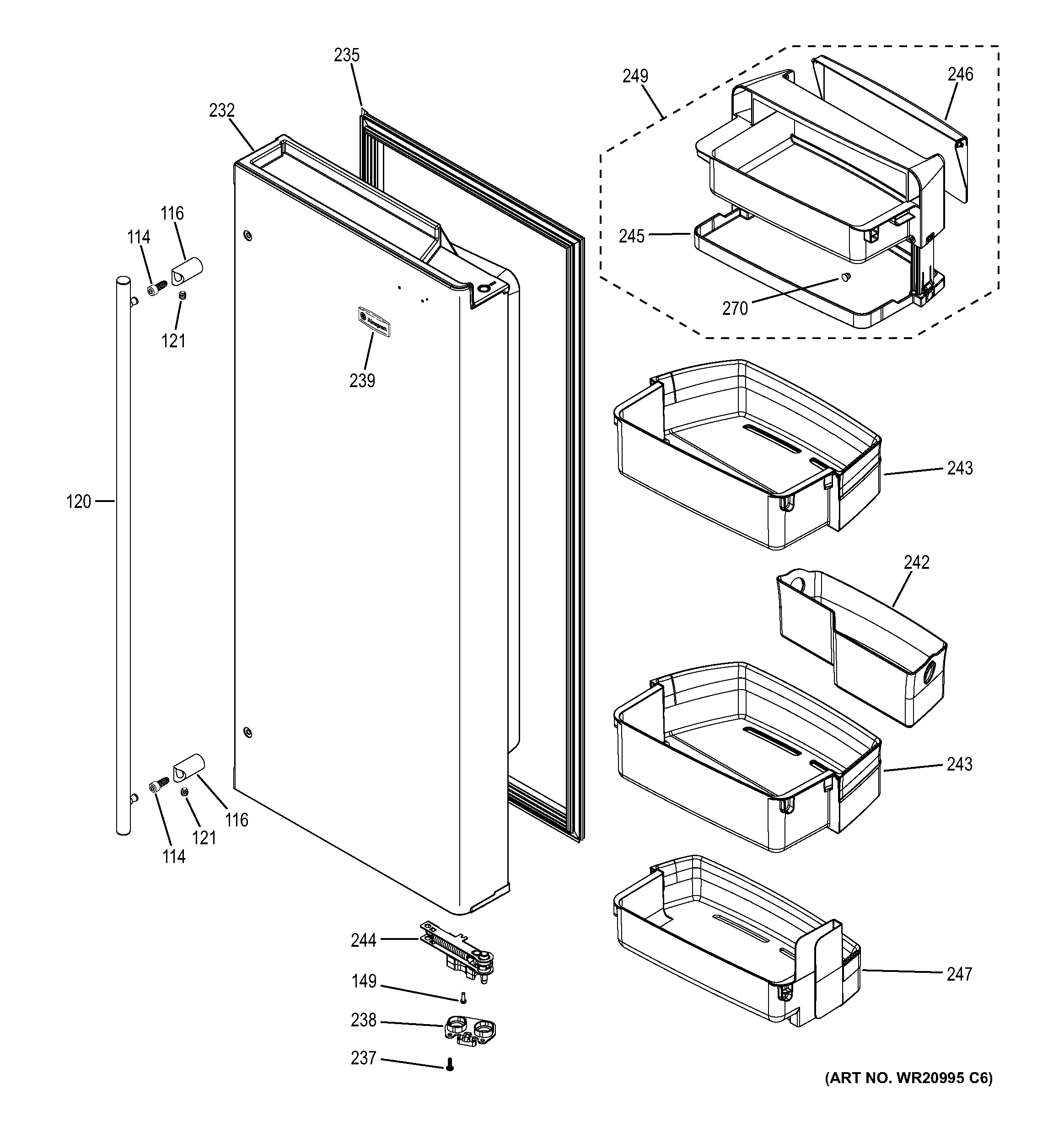 GE ZWE23ESHBSS fresh food door - rh diagram