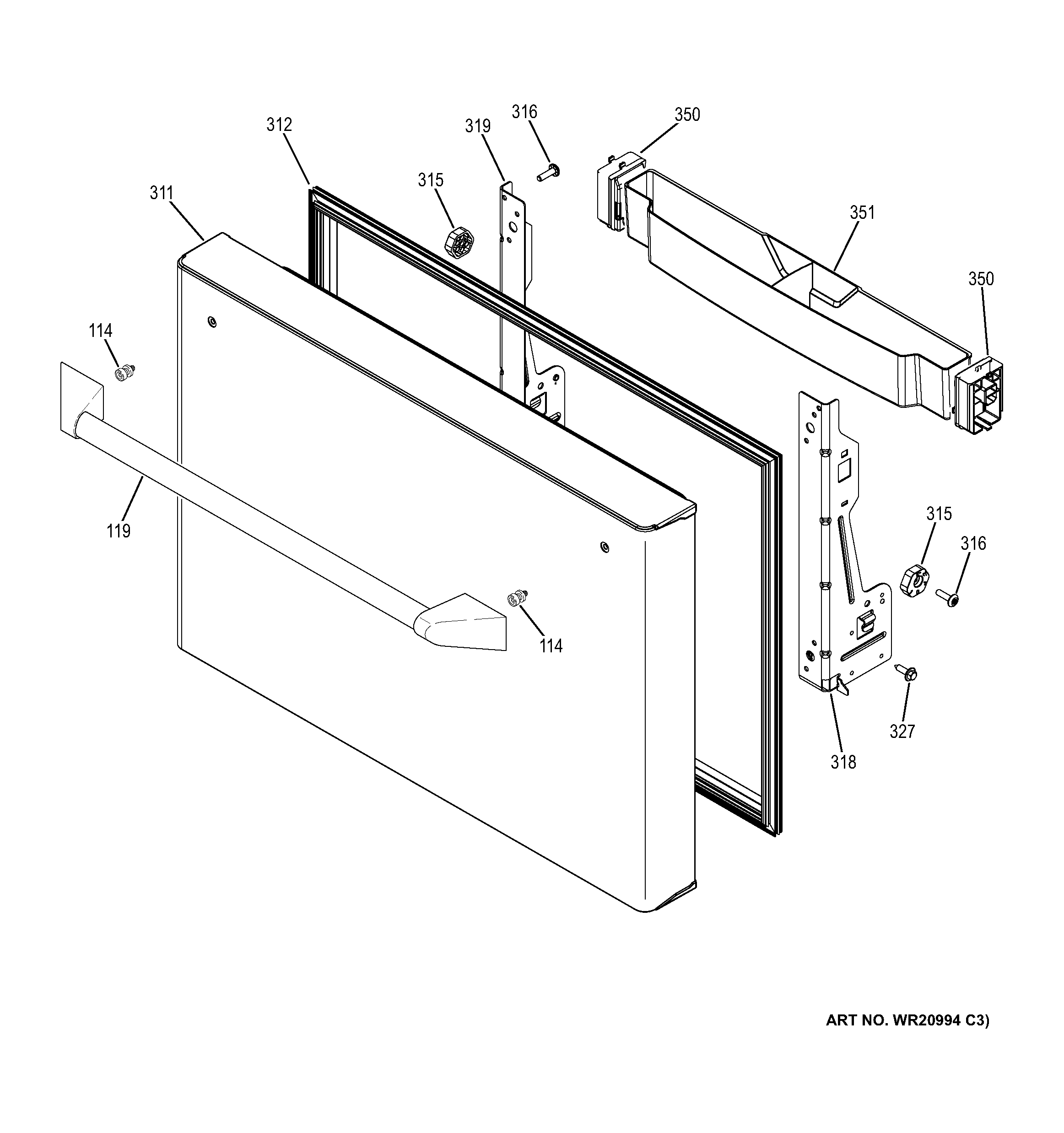 GE ZWE23PSHBSS freezer door diagram