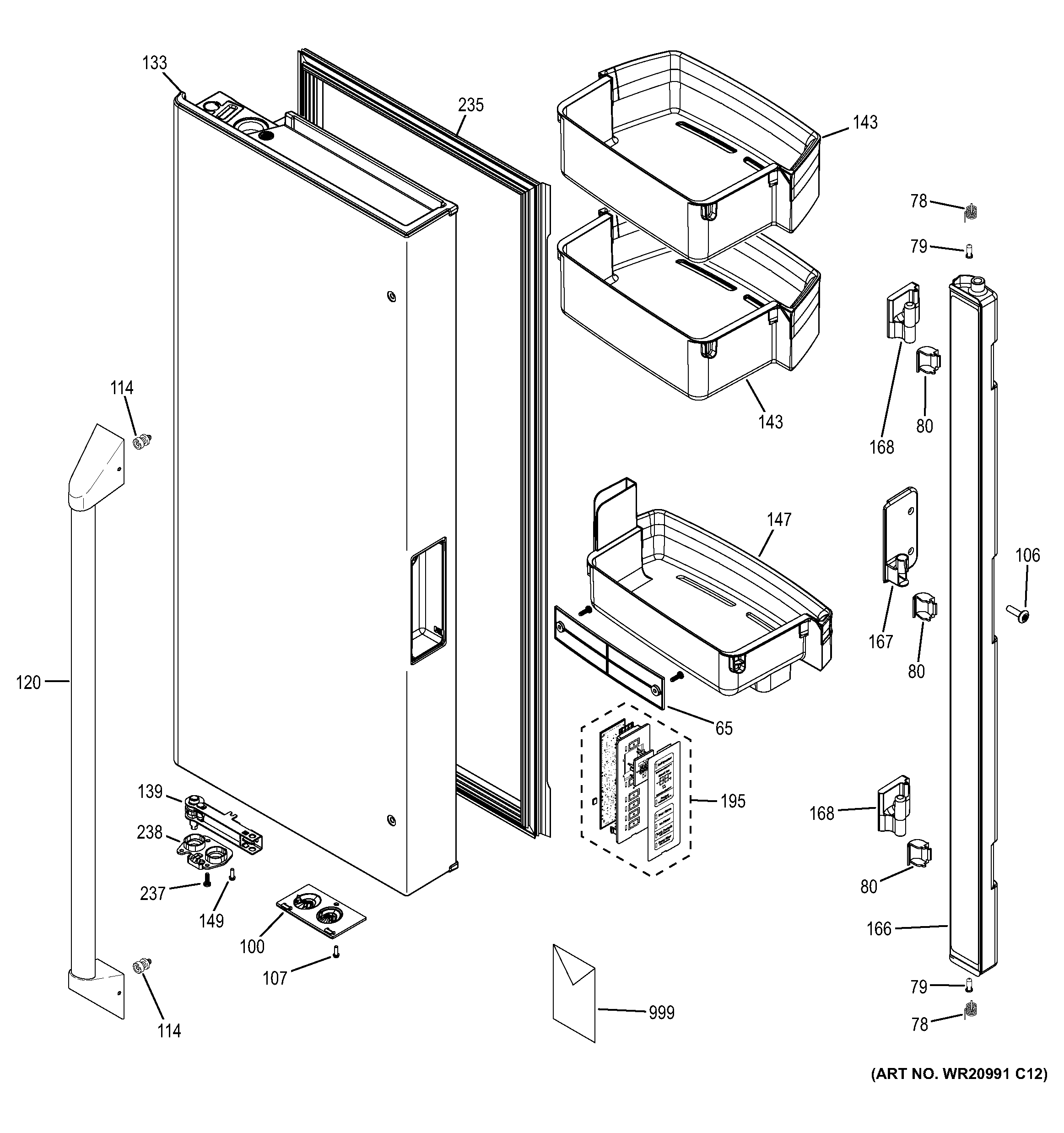 GE ZWE23PSHBSS fresh food door - lh diagram