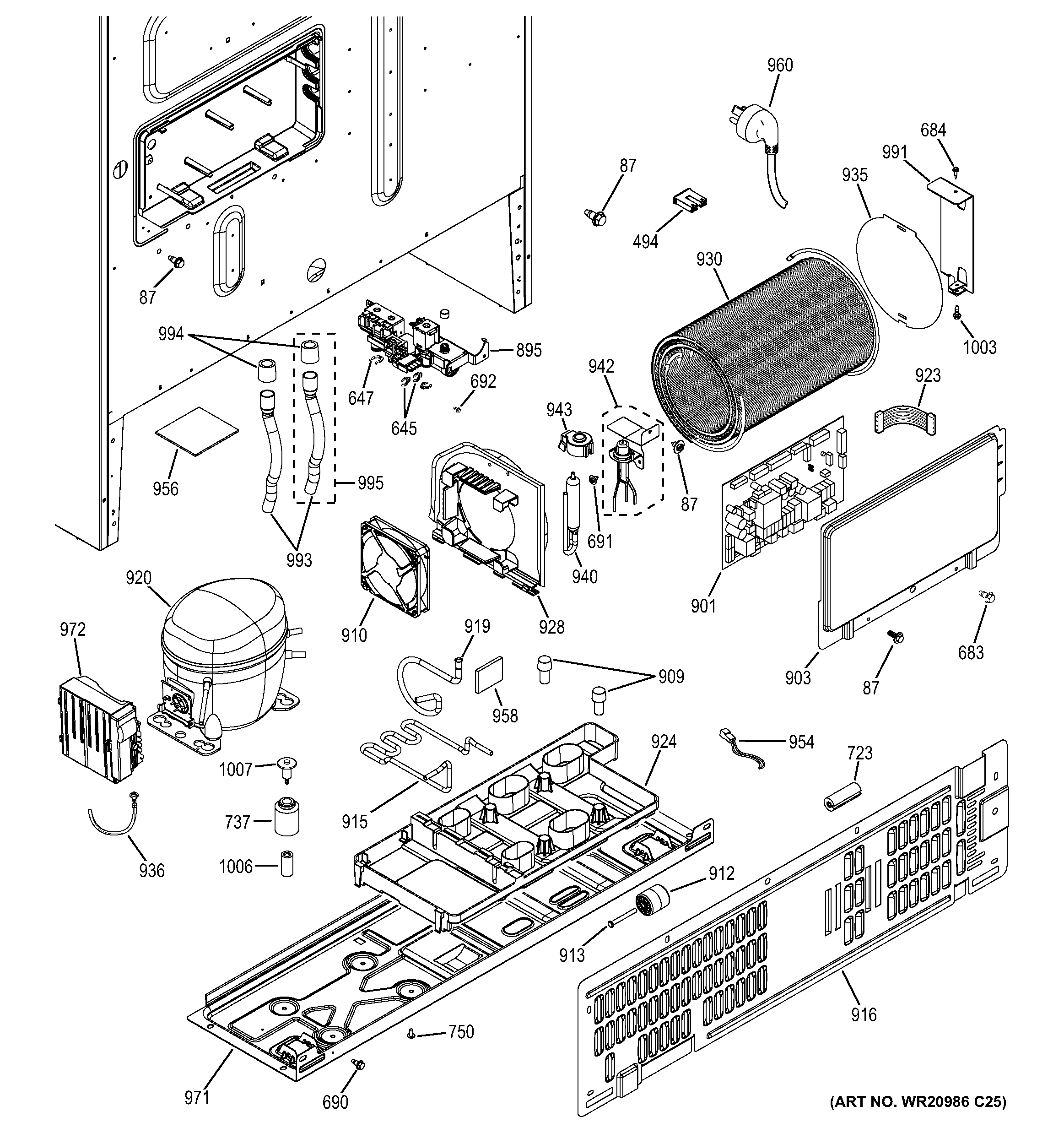 GE ZWE23PSHBSS machine compartment diagram