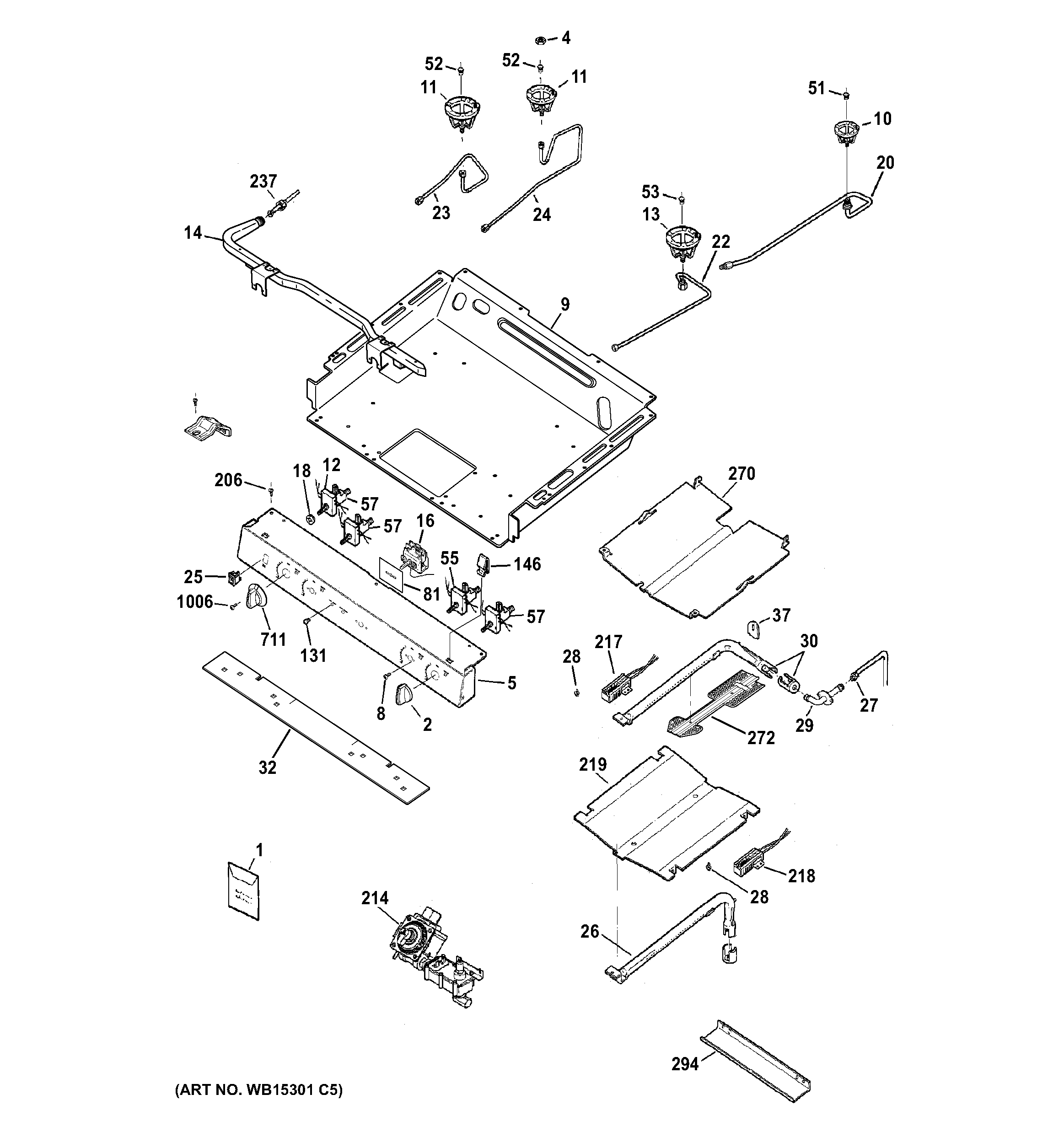 GE JGB450DEF1WW gas & burner parts diagram
