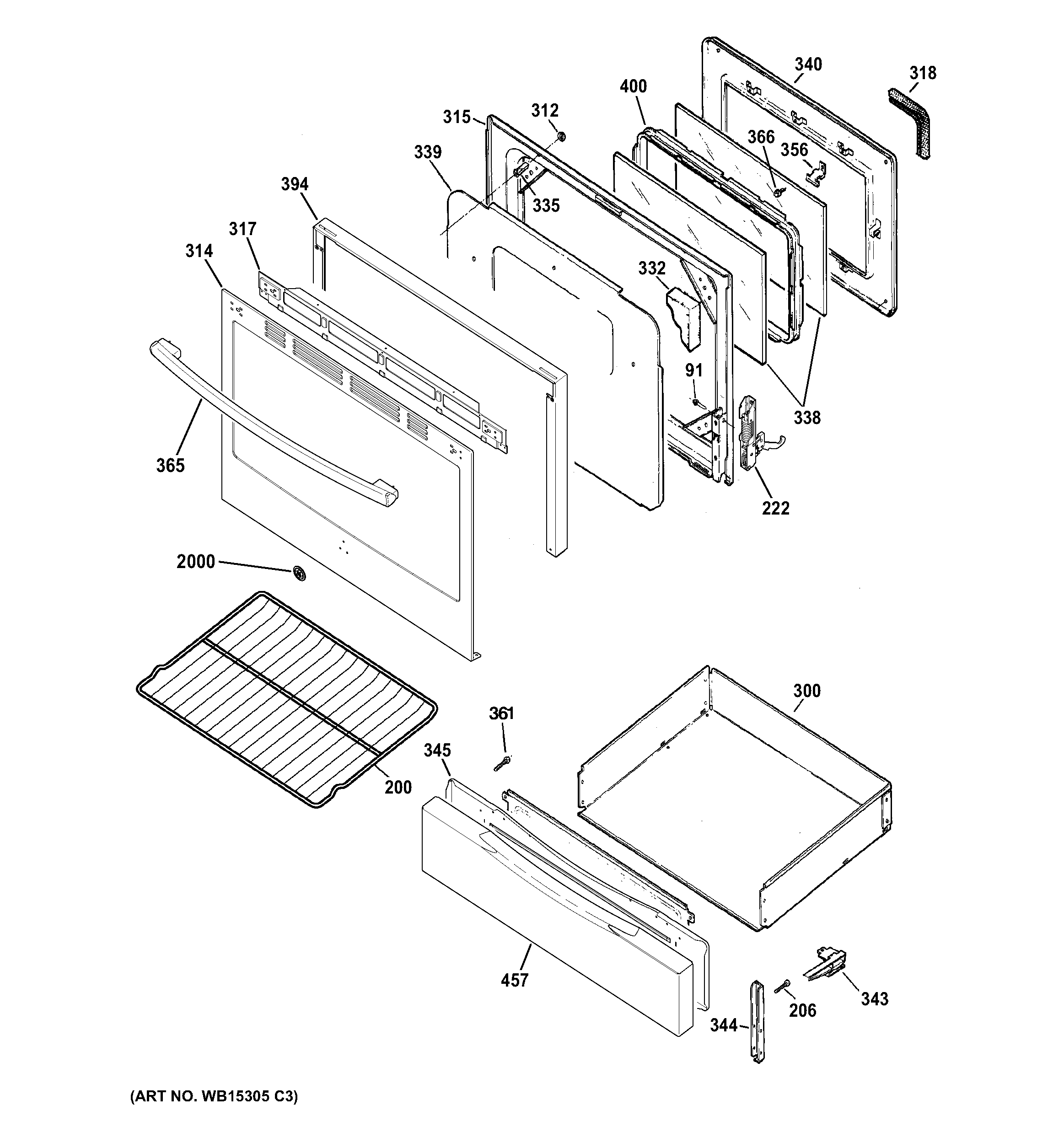 GE JGB450REF1SS door & drawer parts diagram