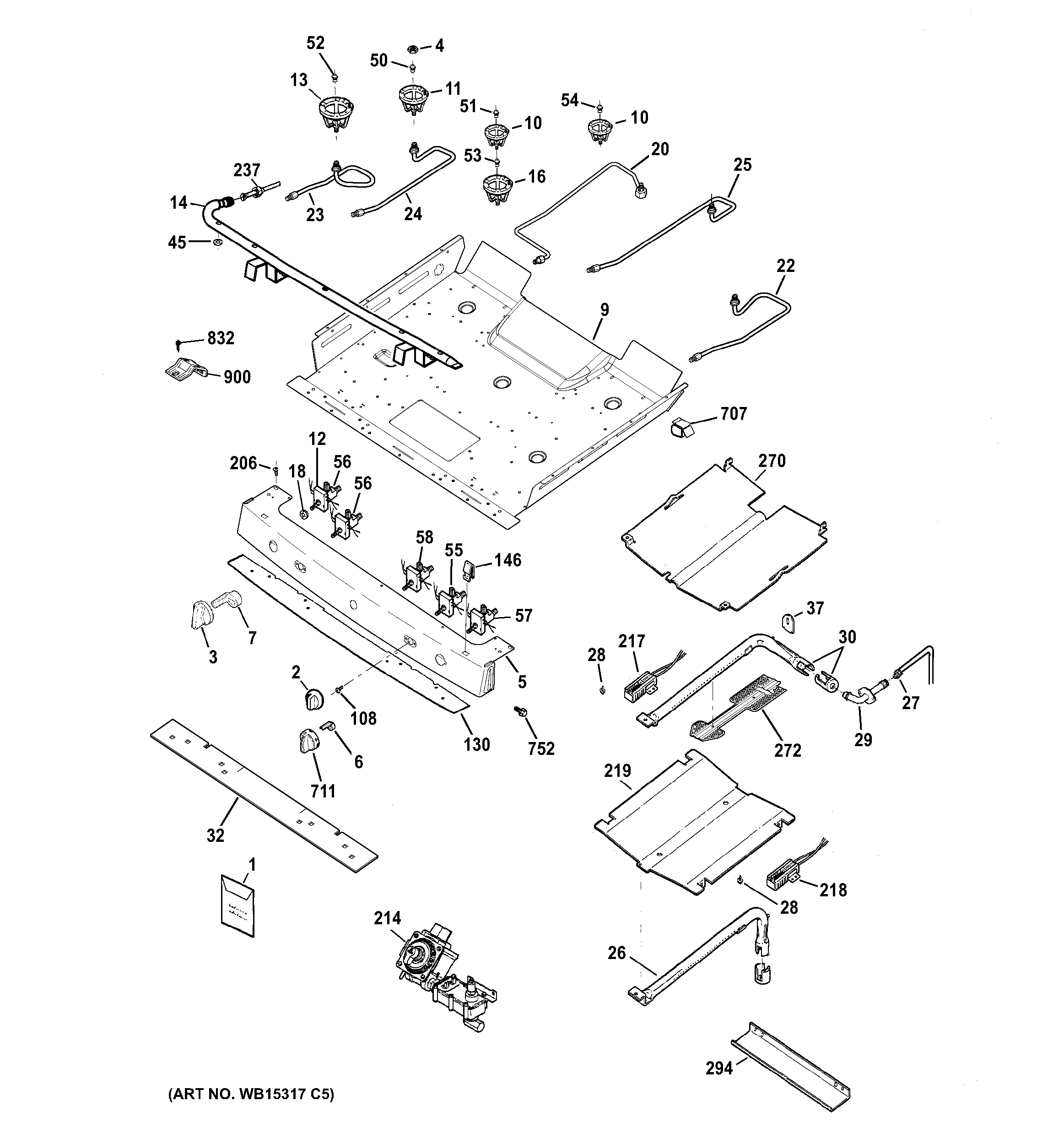 GE JGB770SEF2SS gas & burner parts diagram