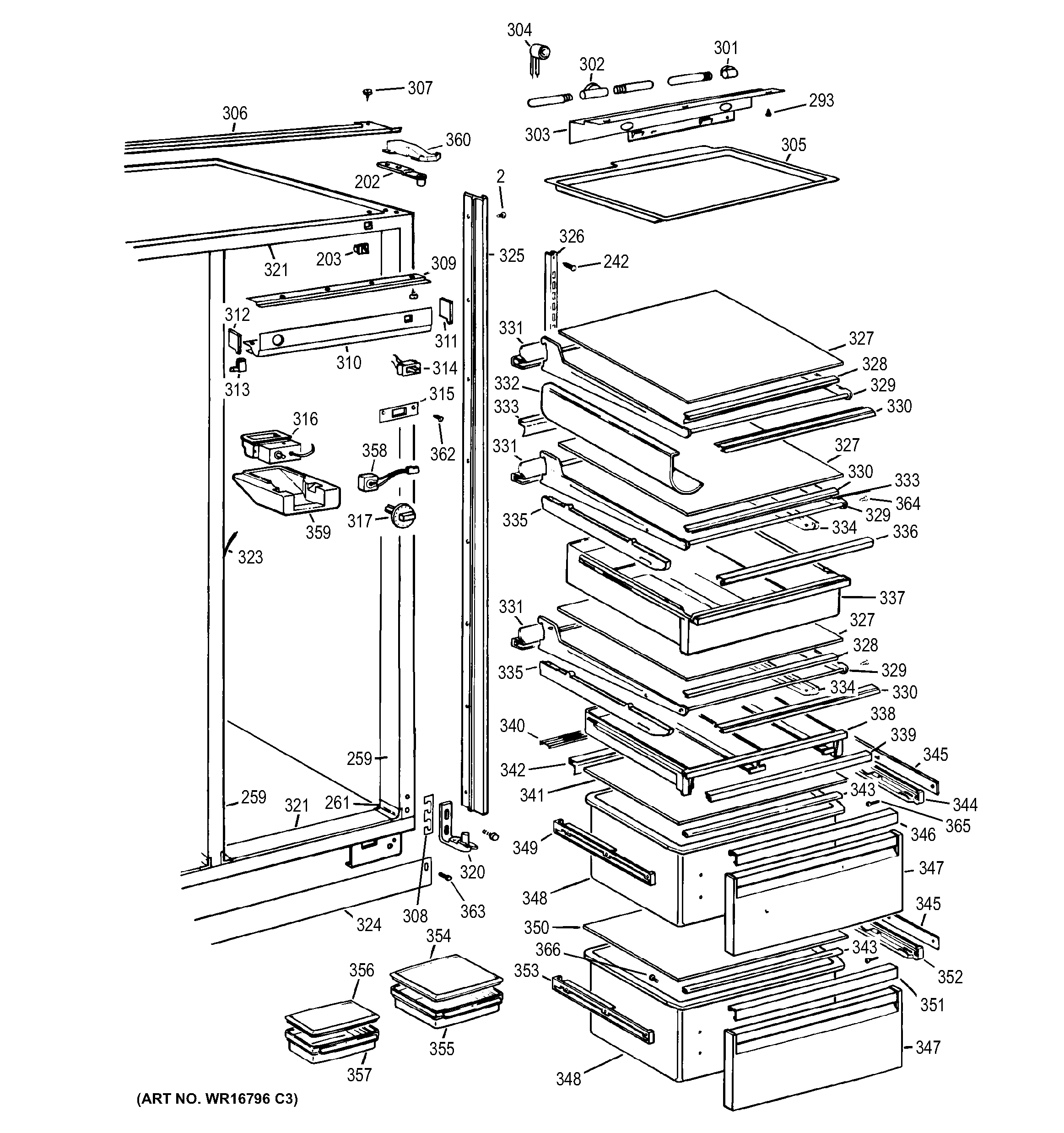 GE BIS42CKC fresh food section diagram
