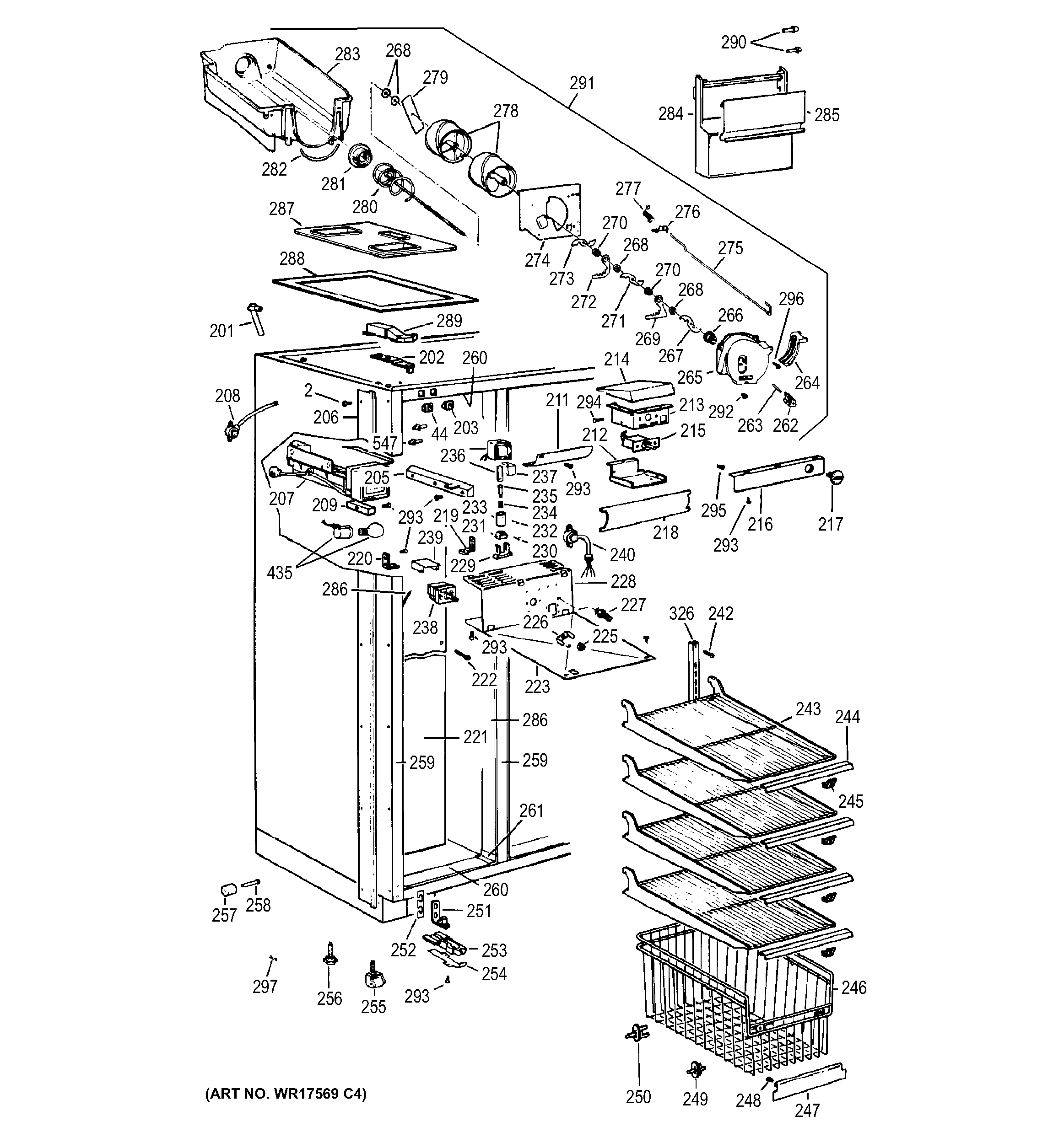 GE BISB42ELD freezer section diagram