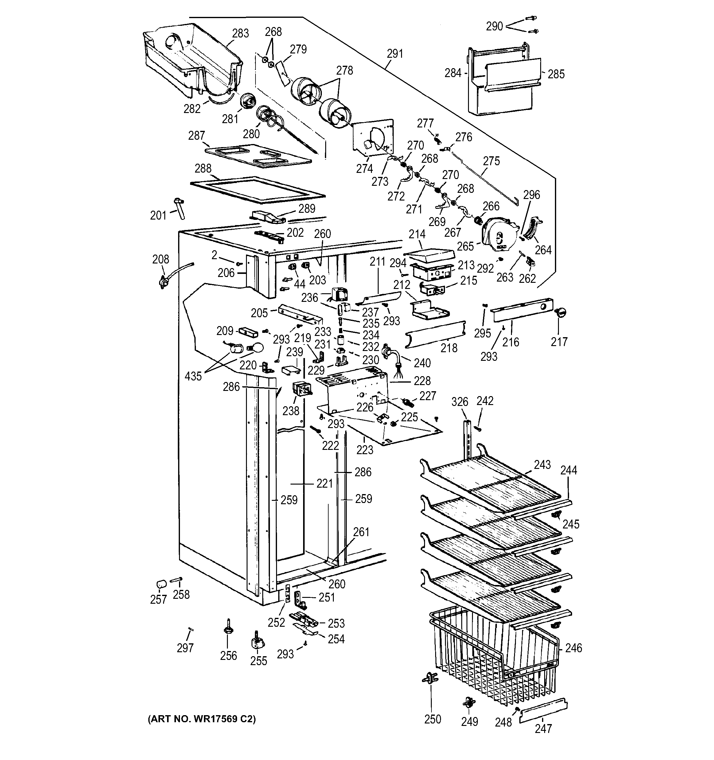 GE BISW42ELD freezer section diagram
