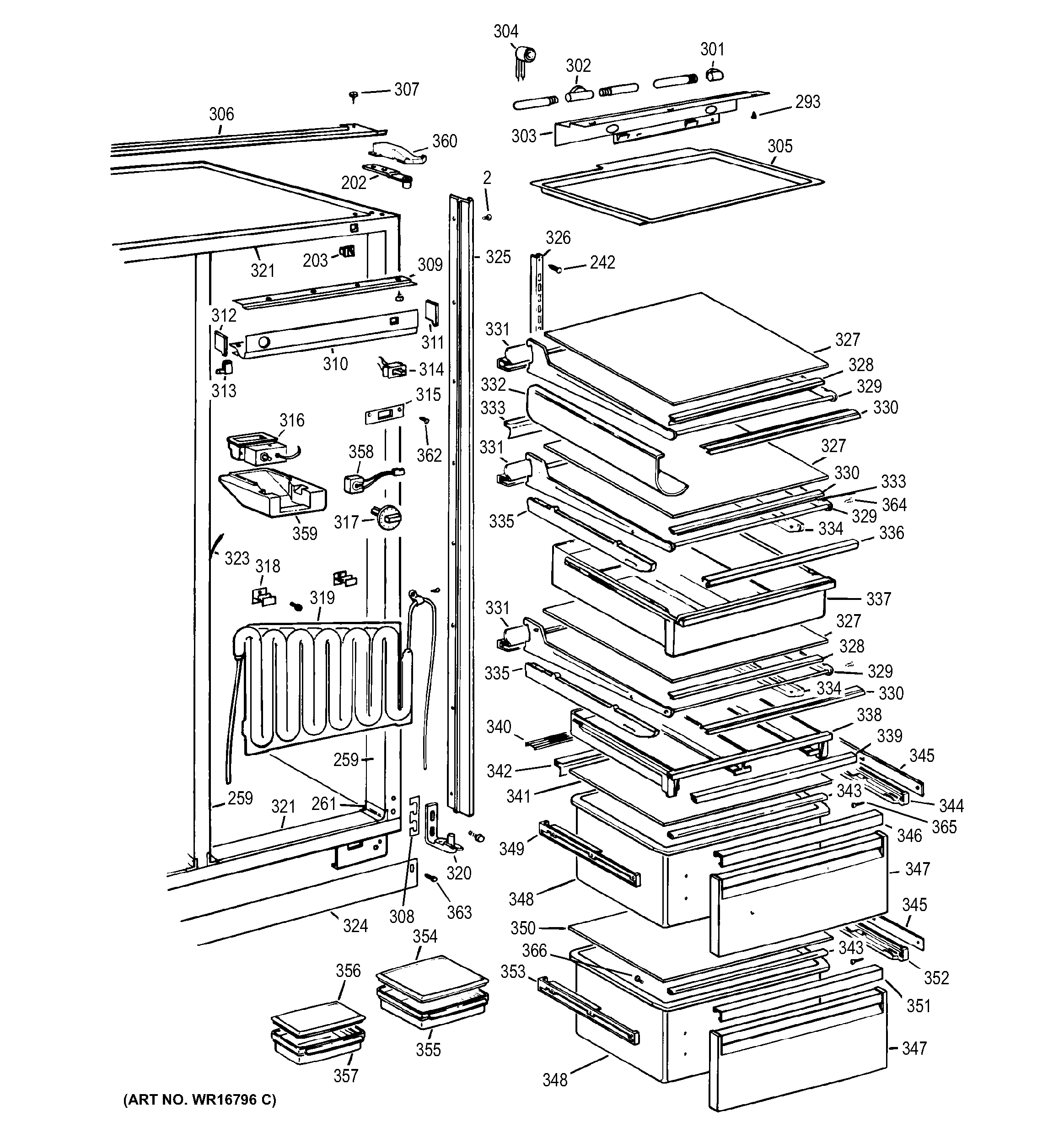 GE BISW42ELE fresh food section diagram
