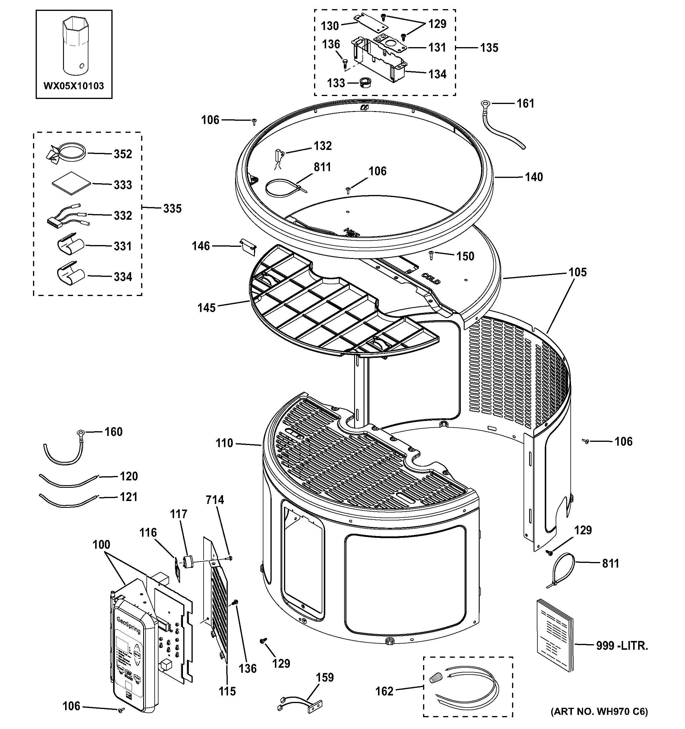 GE BEH50DCEHSBA control panel & shroud diagram