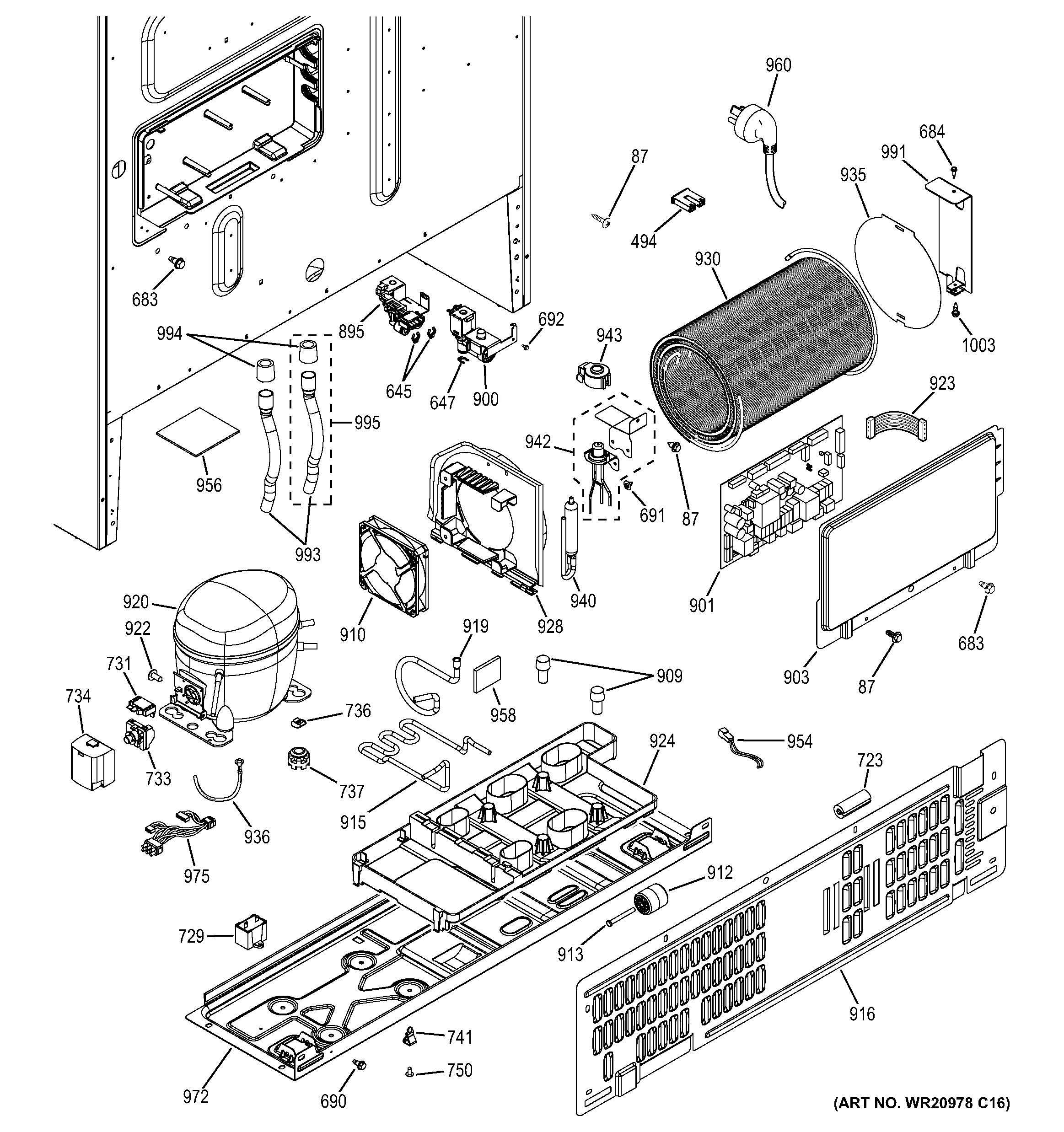 GE GFE29HGDIBB machine compartment diagram