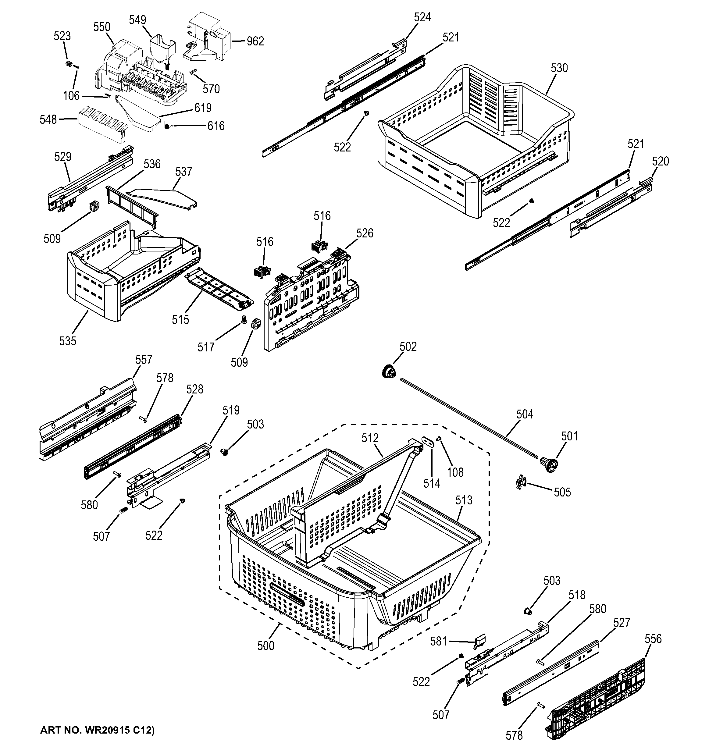 GE GFE29HGDIWW freezer shelves diagram
