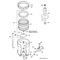 Hotpoint HTWP1400F1WW tub, basket & agitator diagram