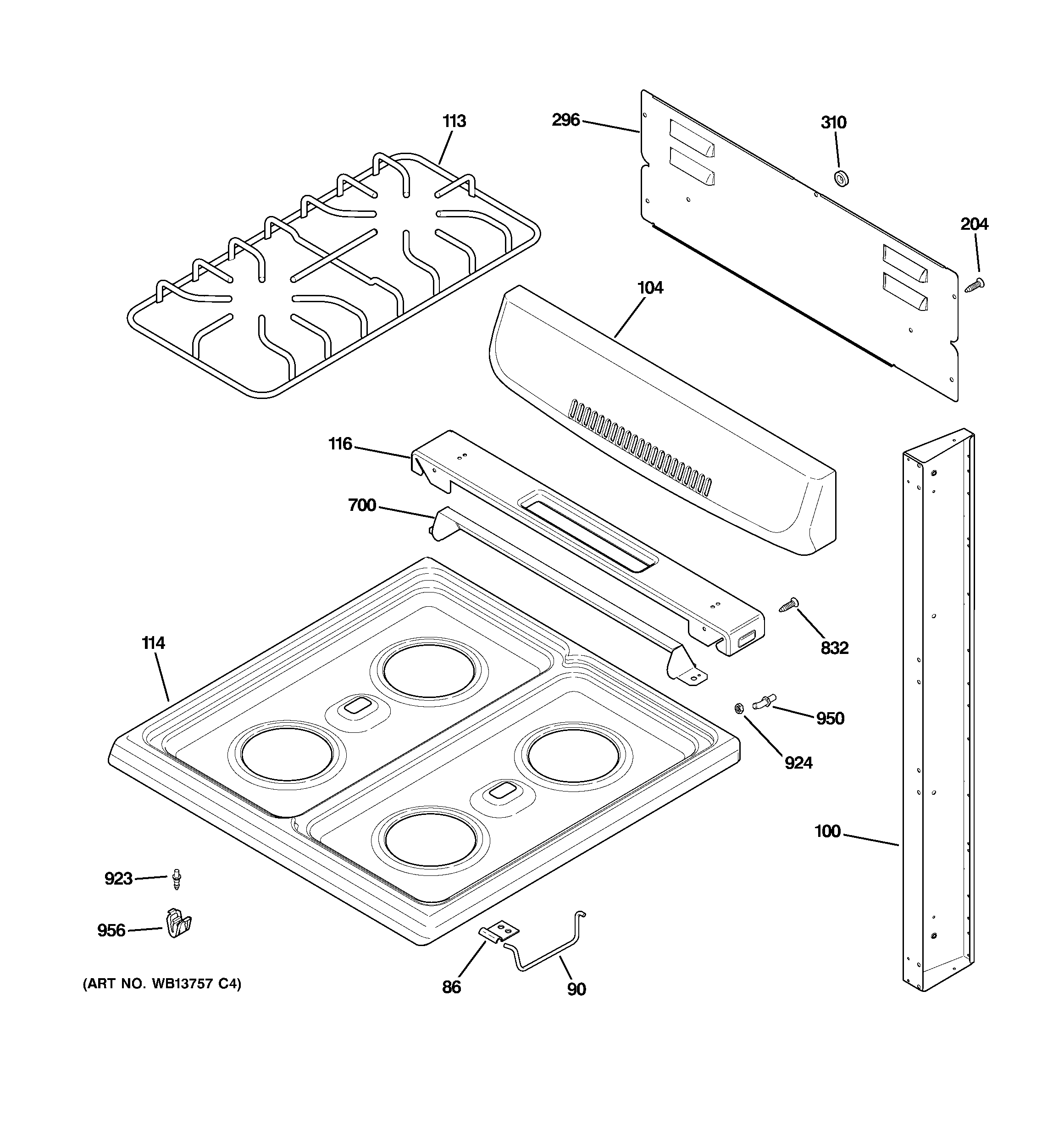 Hotpoint RGA724EK7WH control panel & cooktop diagram