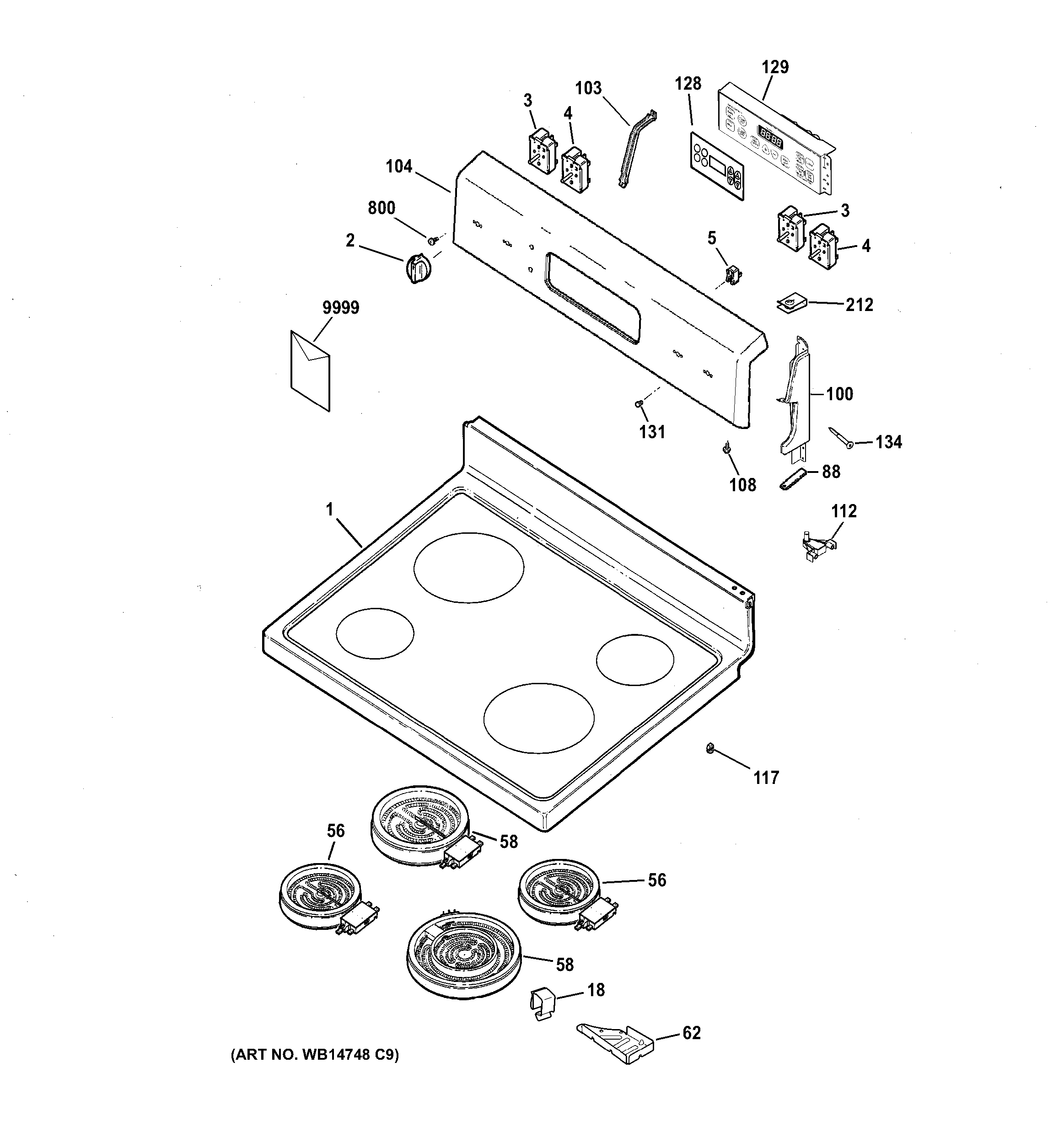 Hotpoint RB780RH1SS control panel & cooktop diagram
