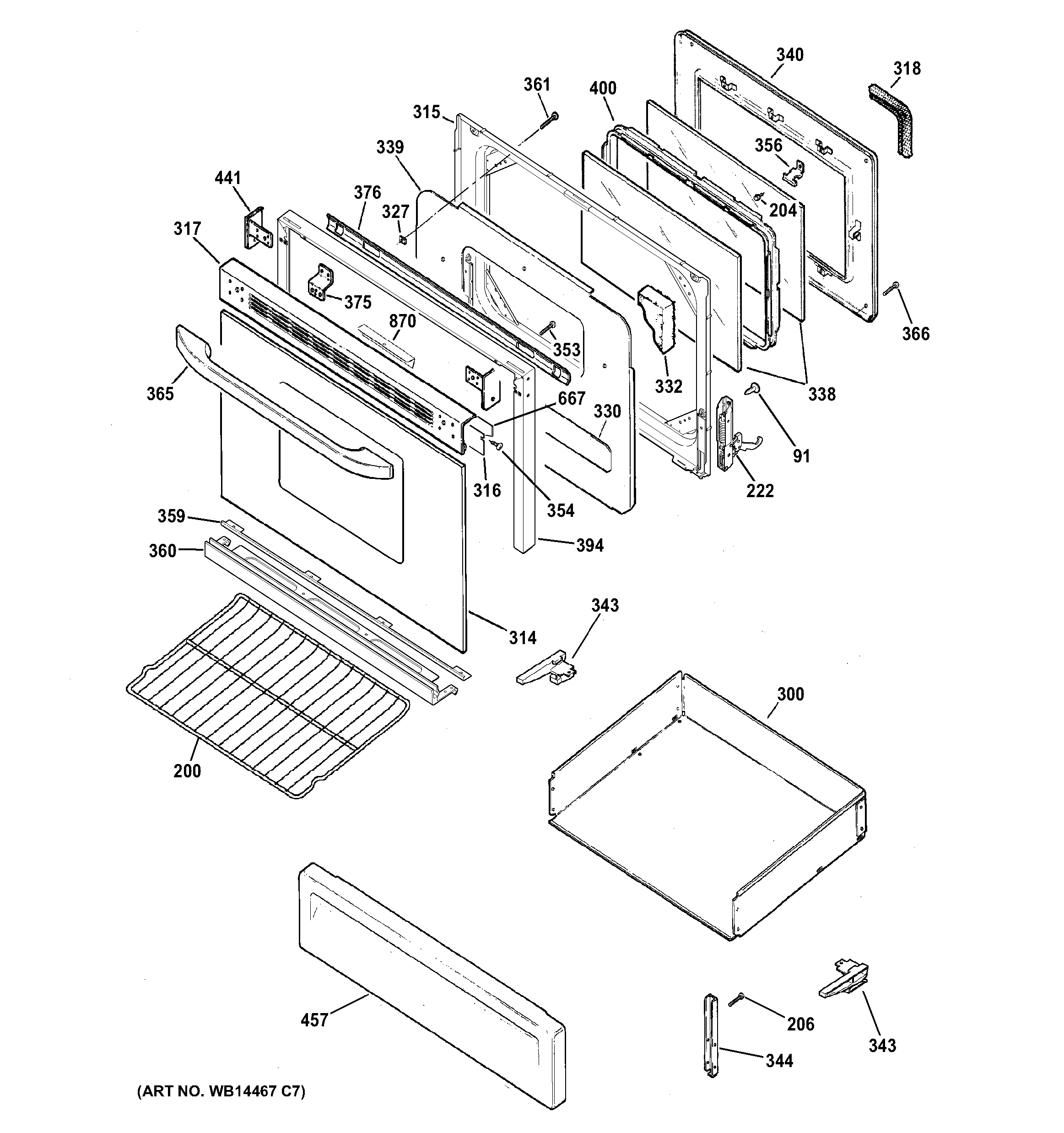 Hotpoint RGB780REH1SS door & drawer parts diagram