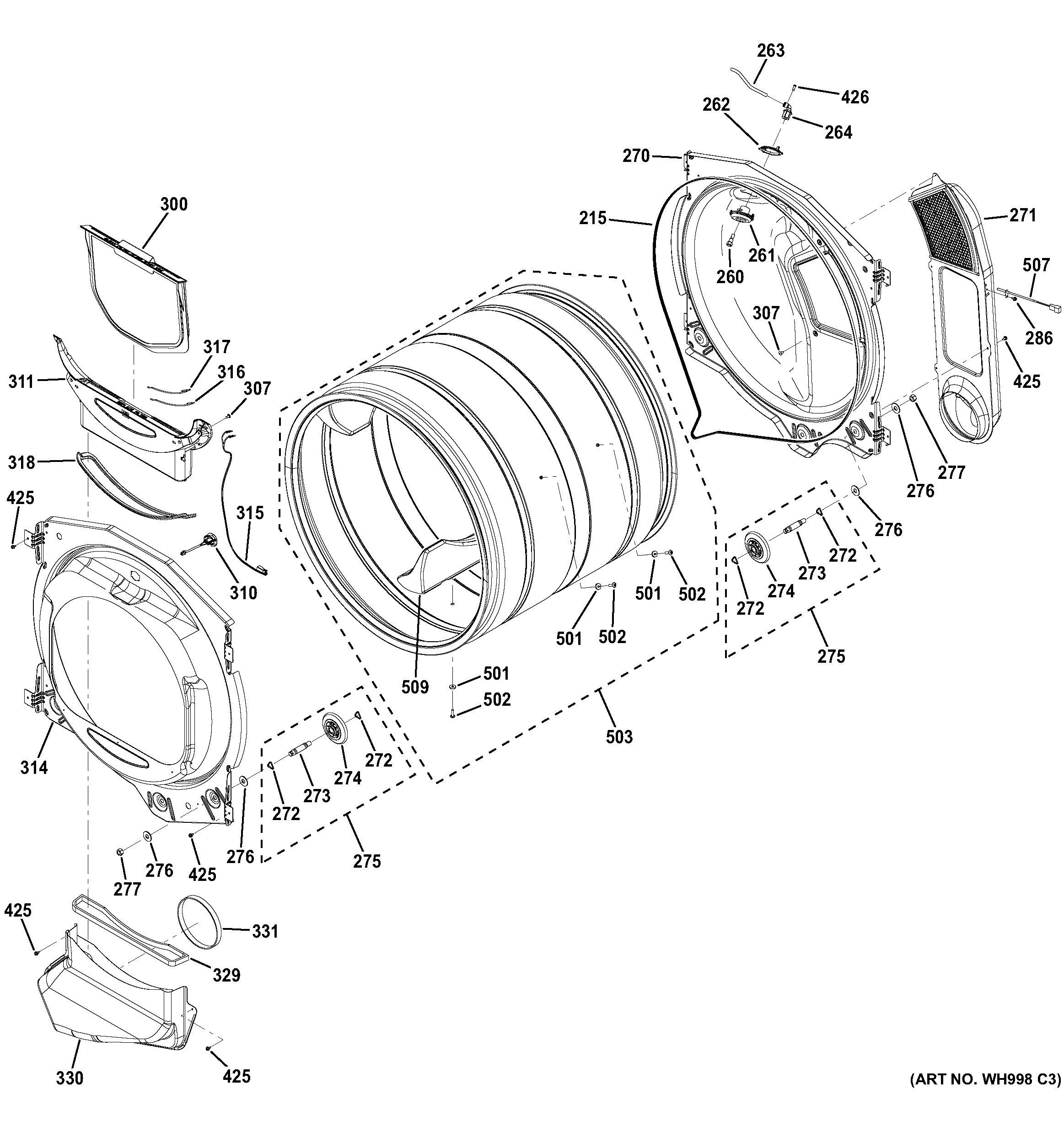 GE GHDS365EF1MC drum diagram