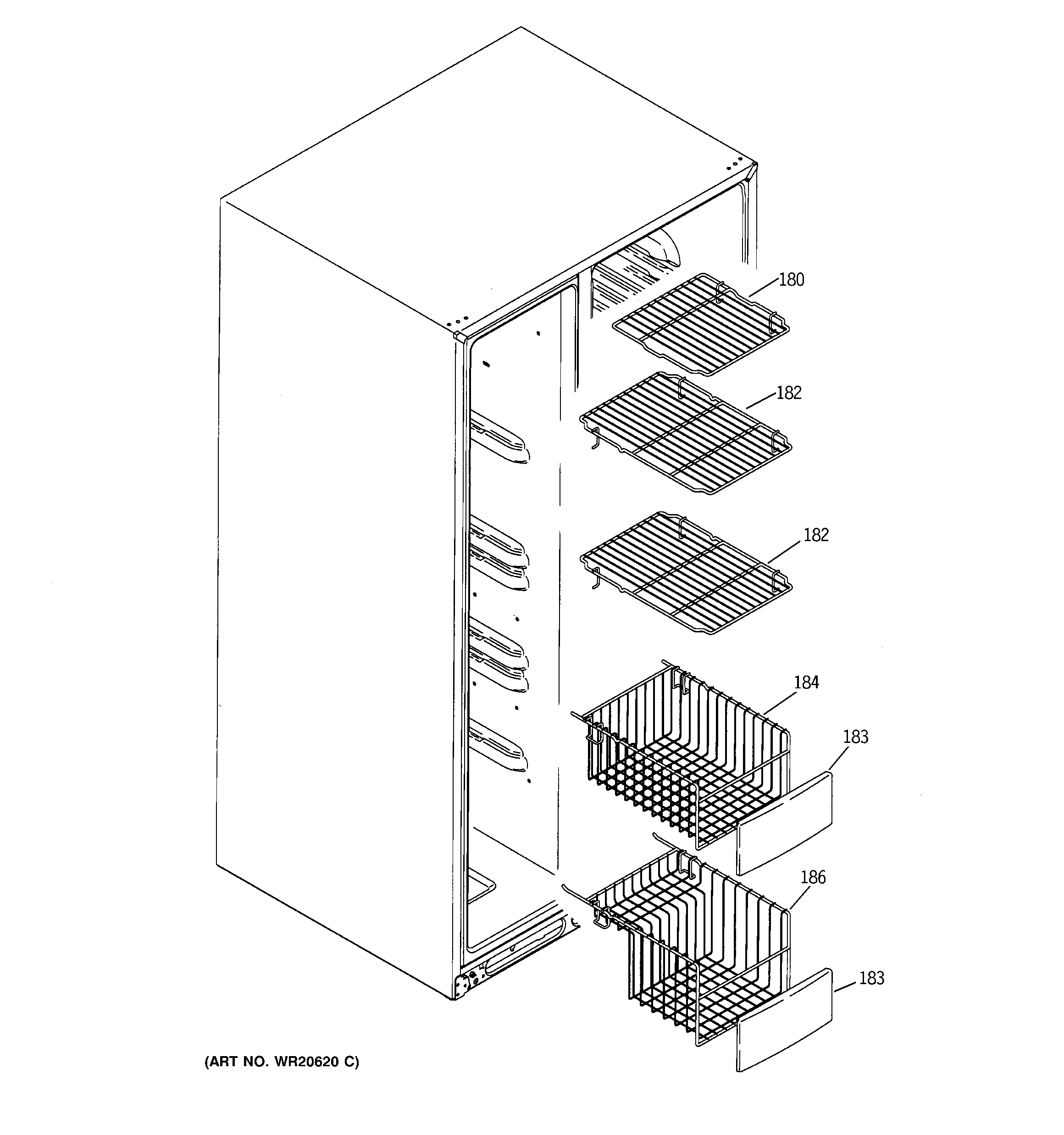 GE GCE21XGYAFWW freezer shelves diagram