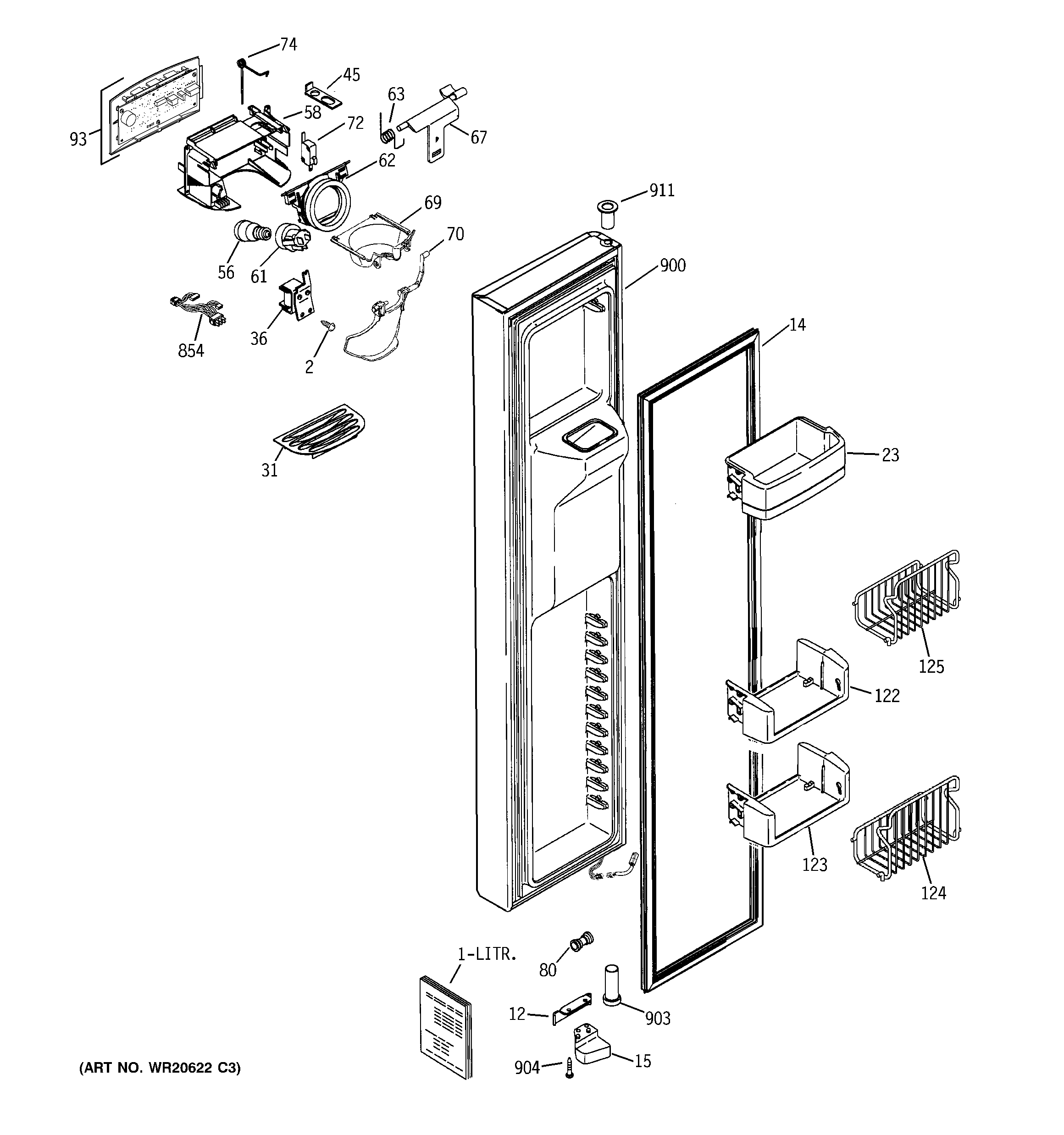 GE GCE21XGYCFNB freezer door diagram