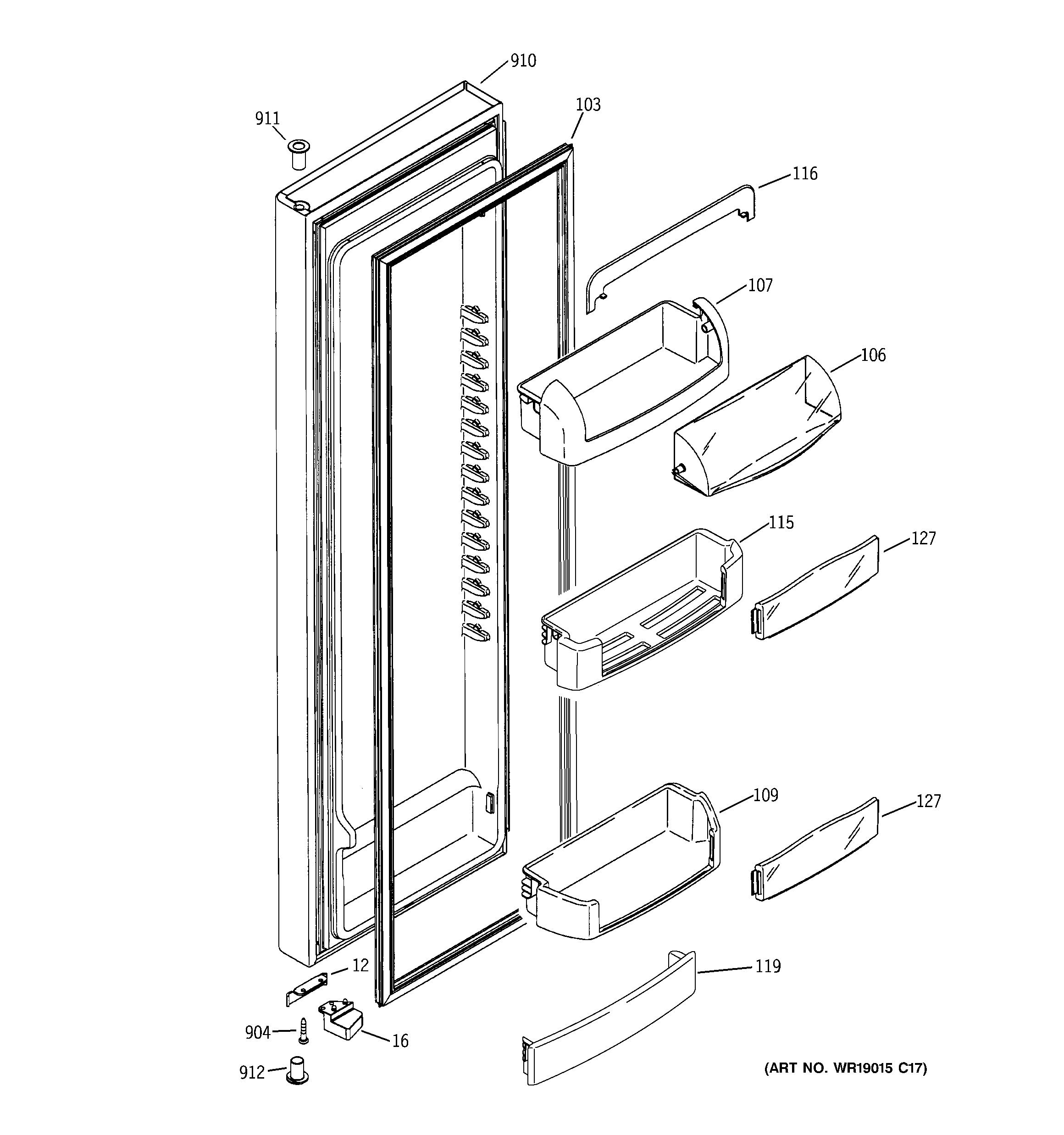 GE GCE21XGYCFNB fresh food door diagram