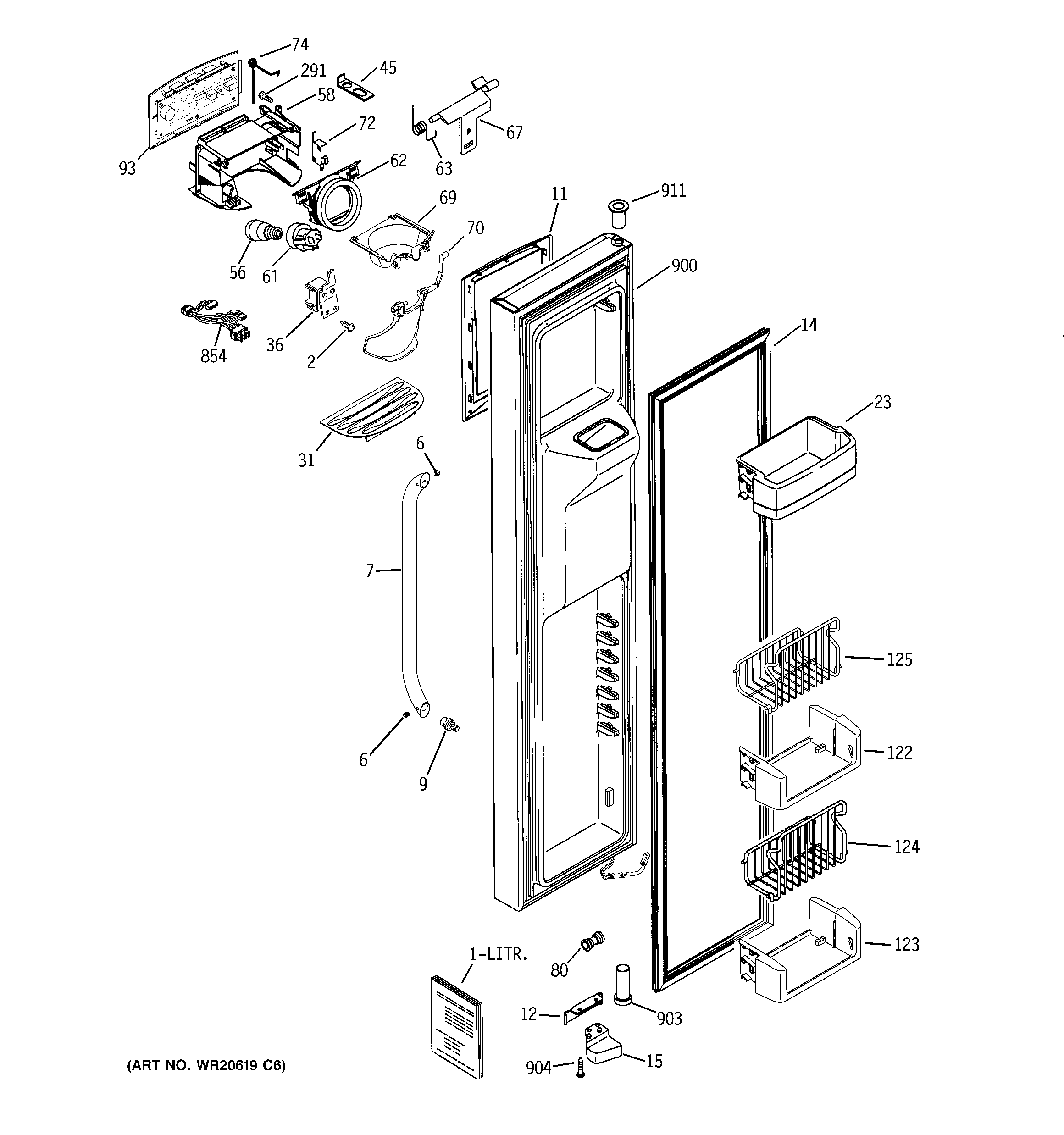GE GCE21XGYDFLS freezer door diagram