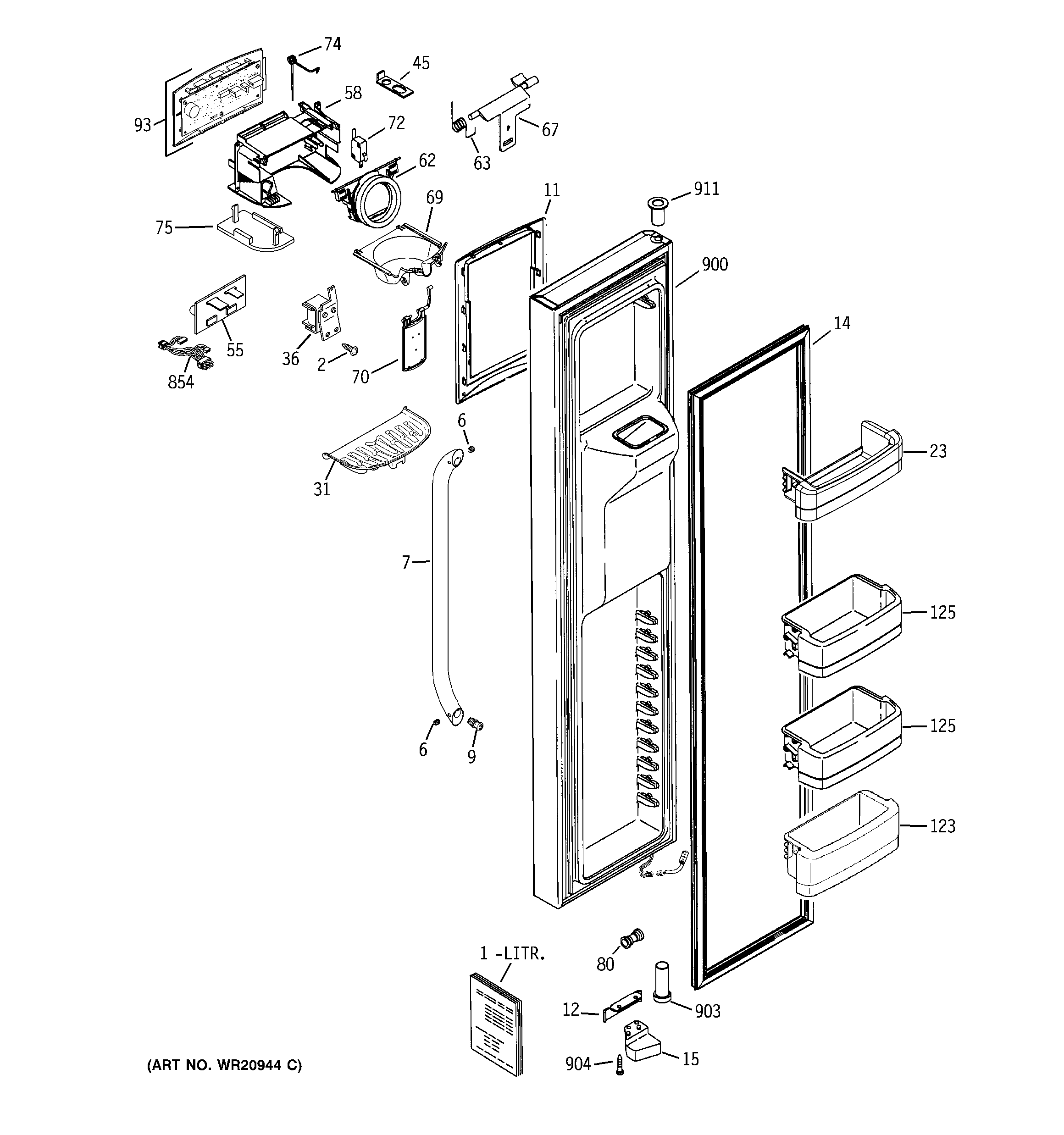 GE GCE23XGBBFLS freezer door diagram