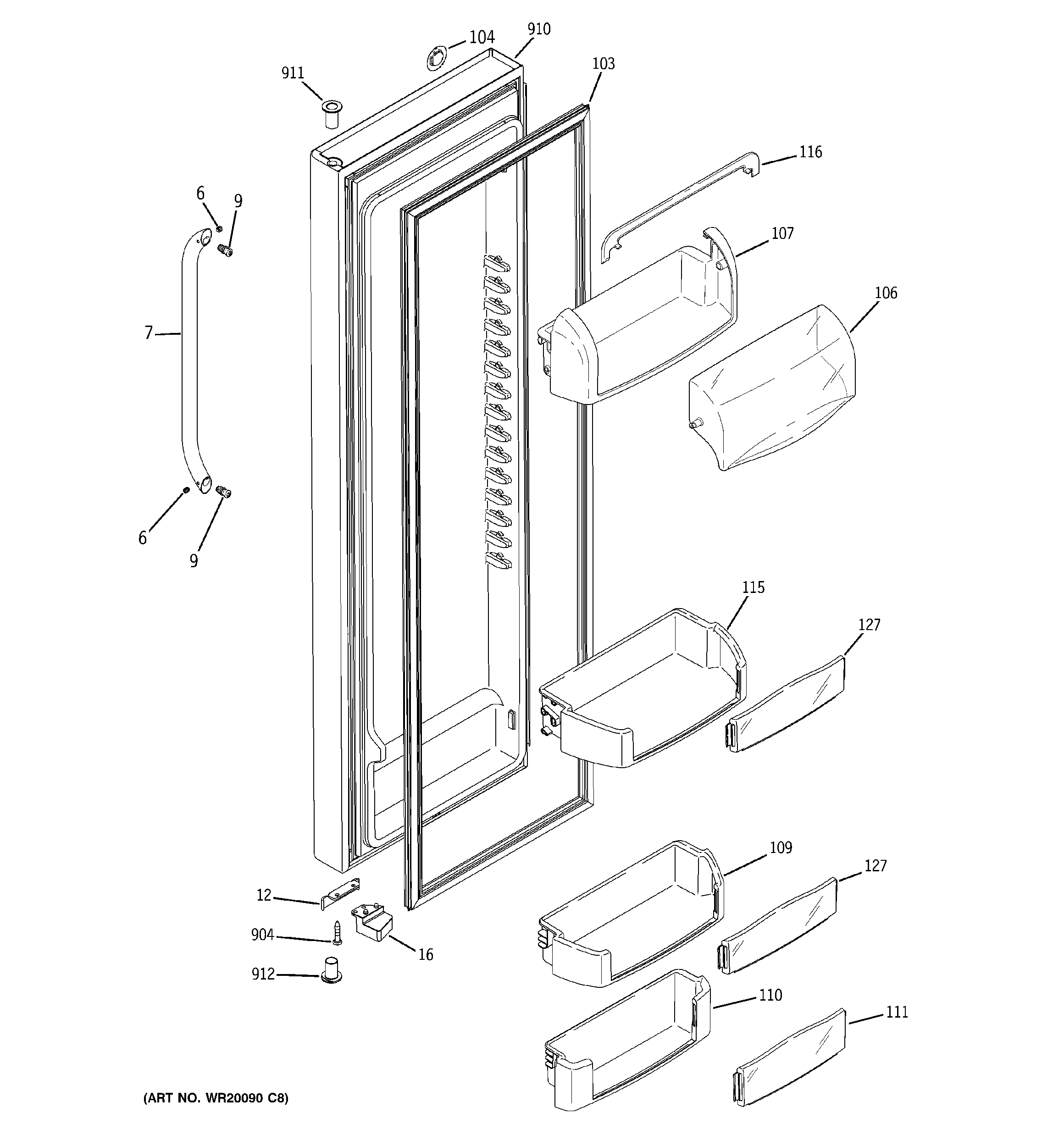 GE GCE23XGBBFLS fresh food door diagram