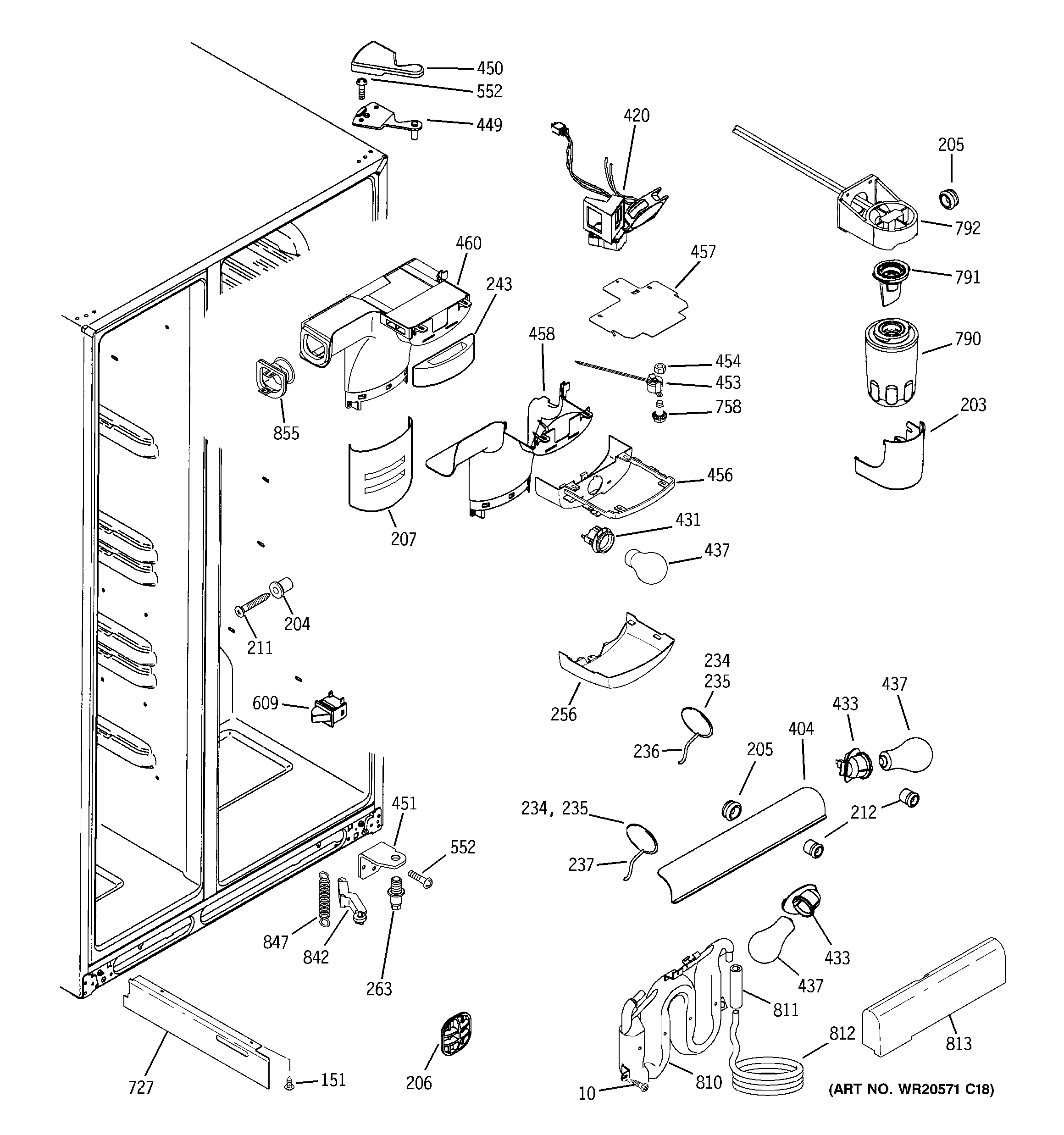 GE GCE23XGBBFLS fresh food section diagram