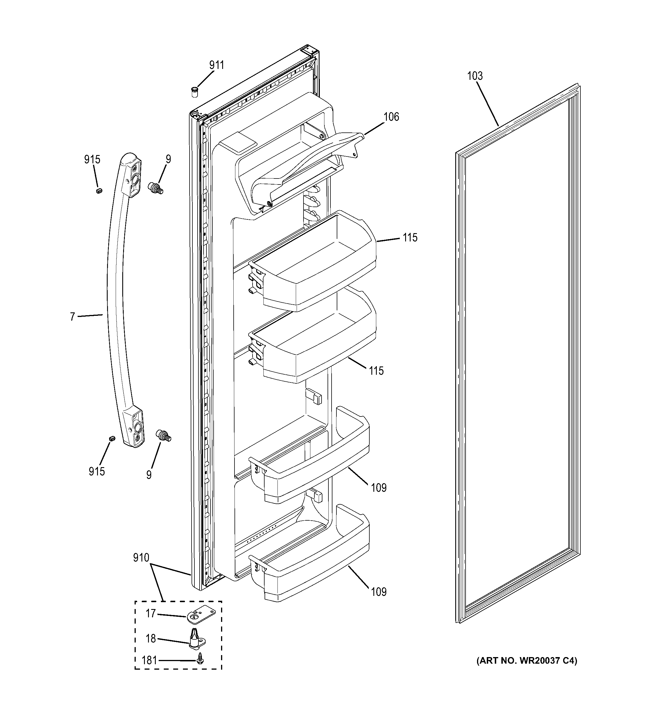 GE GSS20ETHBBB fresh food door diagram