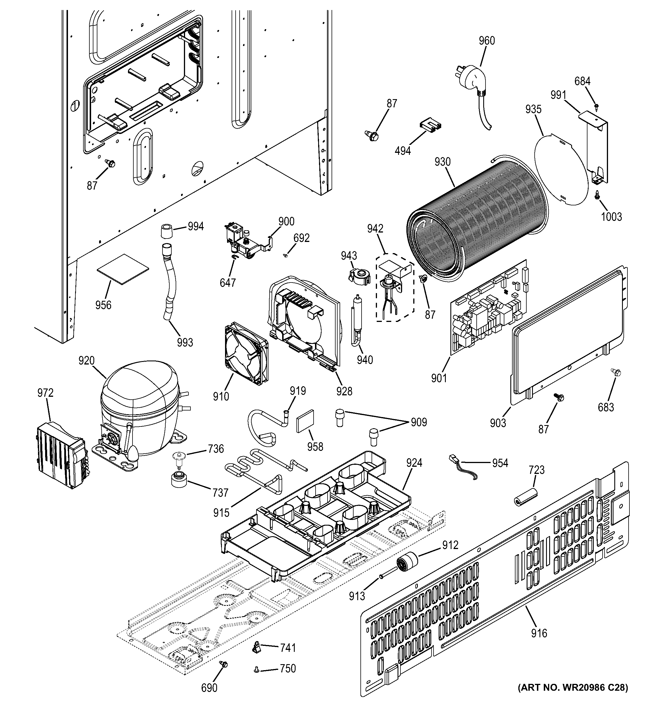 GE PFE28RSHDSS machine compartment diagram