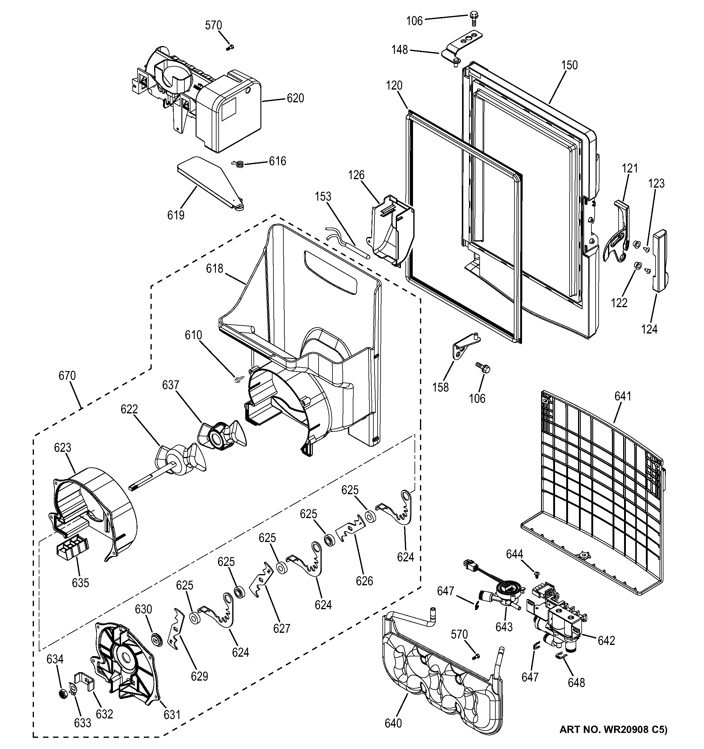 GE PFE28RSHDSS ice maker & dispenser diagram