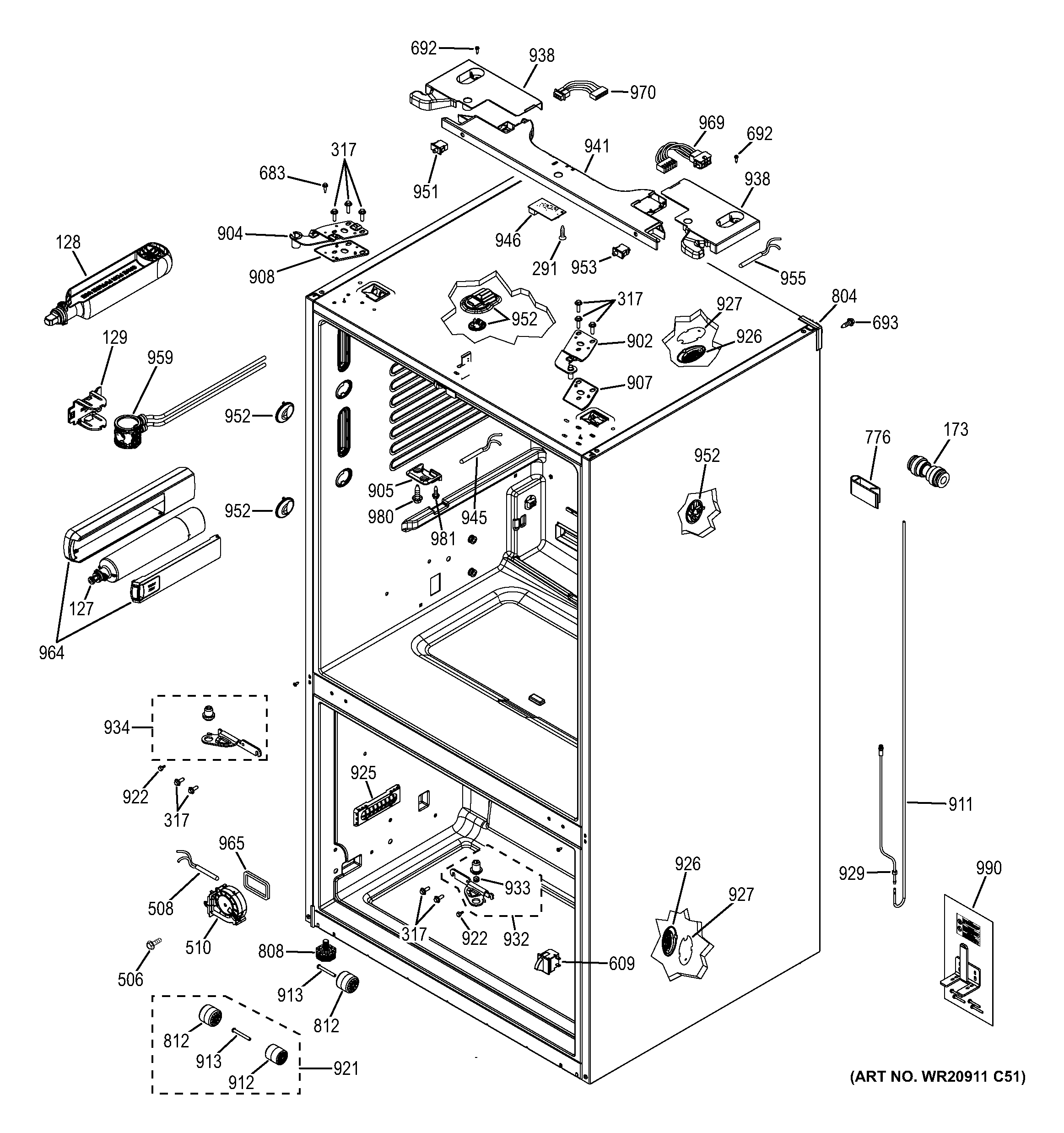 GE PYE22PSHCSS case parts diagram